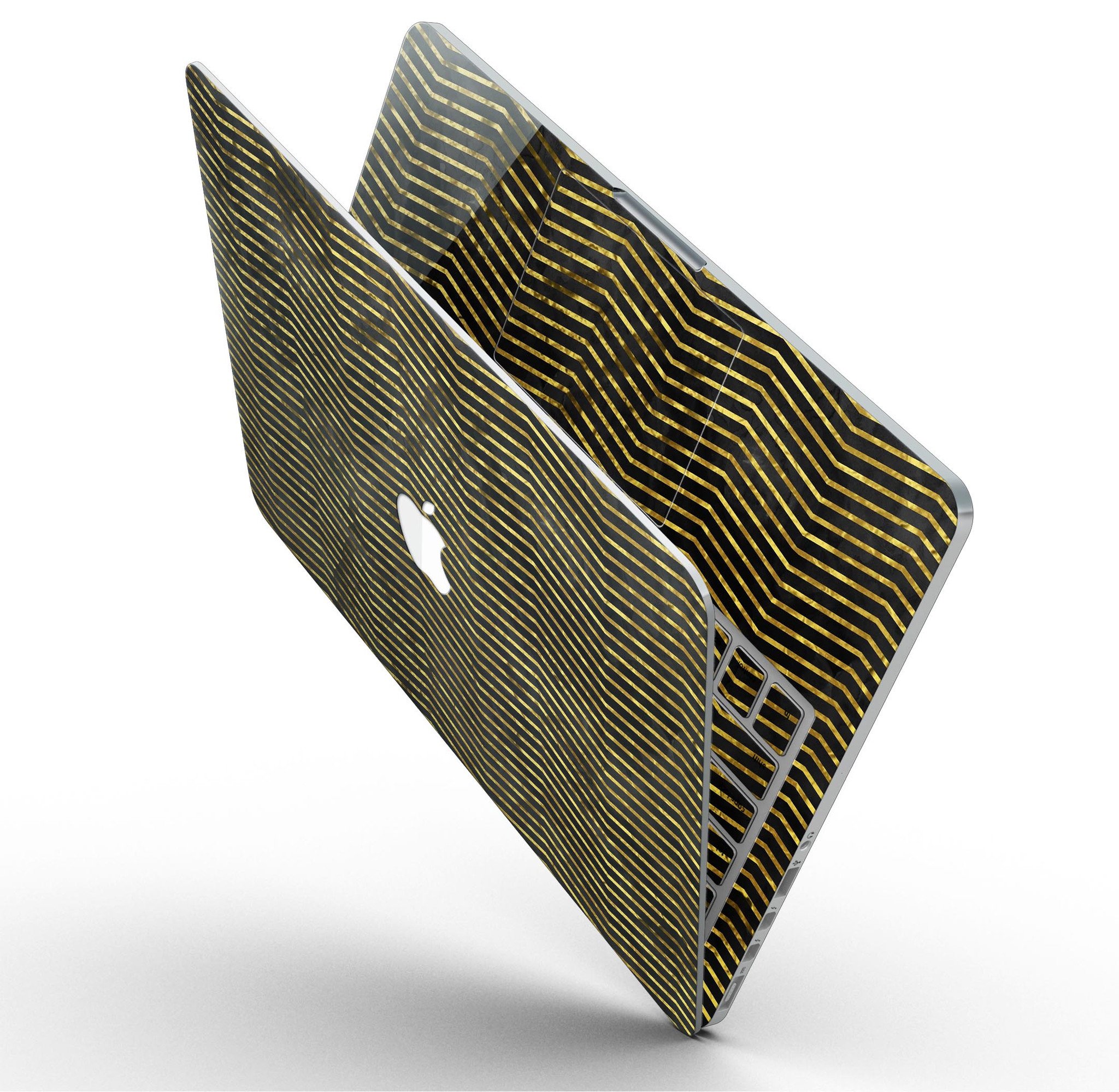 Black and Gold Watercolor Chevron skin for MacBook Pro with Retina Display, showcasing a stylish design that protects the device.