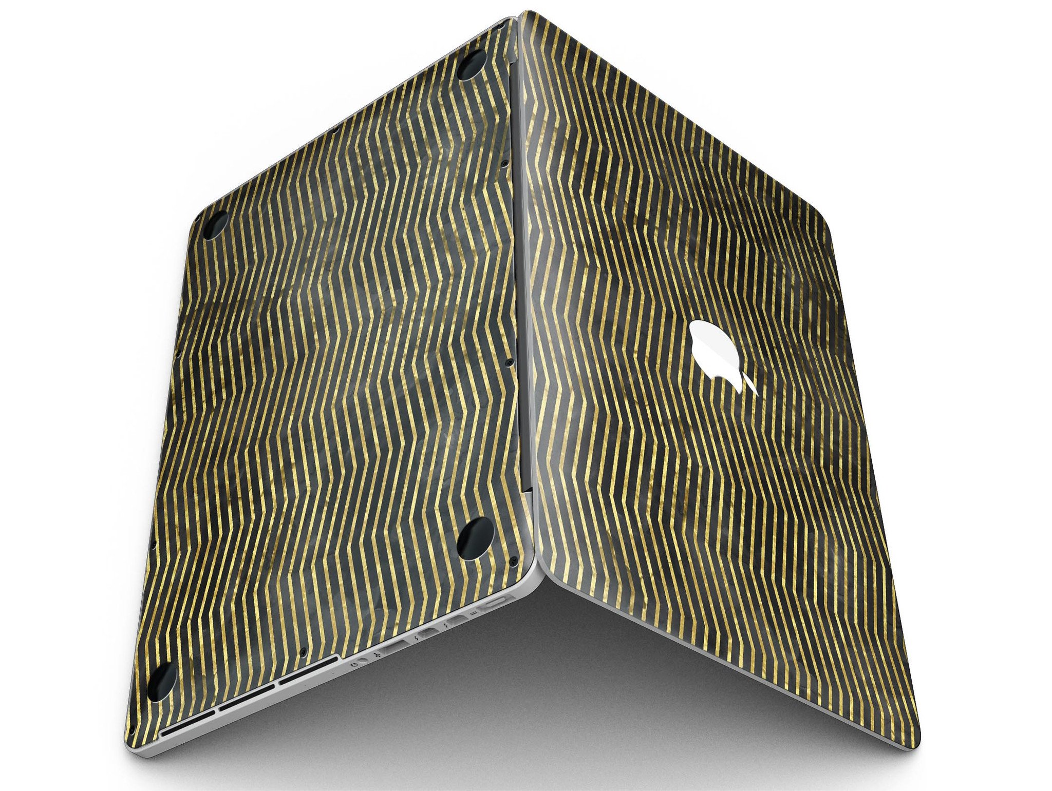 Black and Gold Watercolor Chevron skin for MacBook Pro with Retina Display, showcasing a stylish design that protects the device.