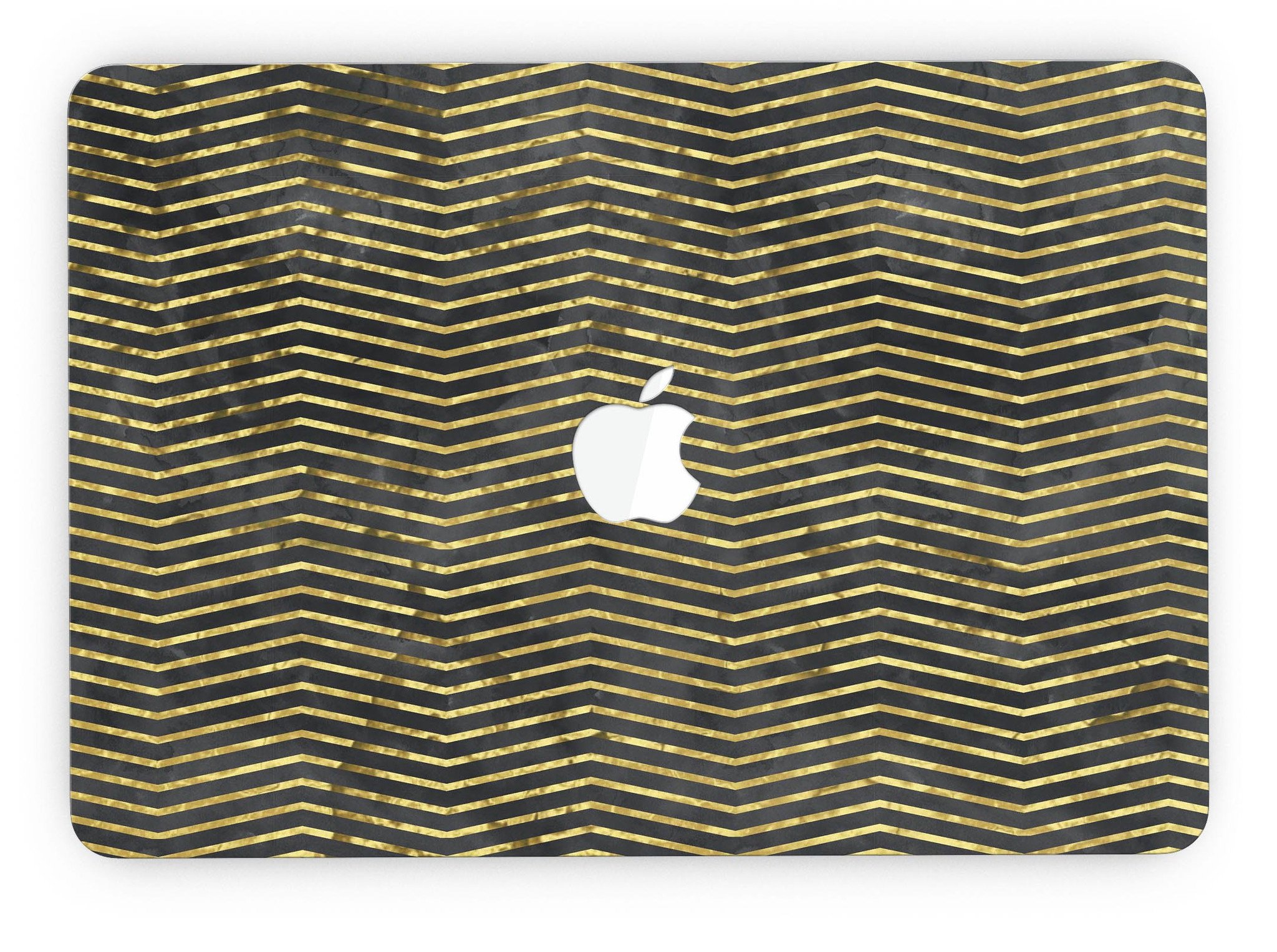 Black and Gold Watercolor Chevron skin for MacBook Pro with Retina Display, showcasing a stylish design that protects the device.