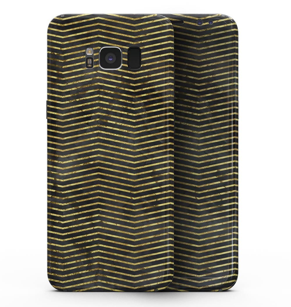 Black and Gold Watercolor Chevron full-body skin for Samsung Galaxy S8, showcasing a stylish design with chevron patterns.