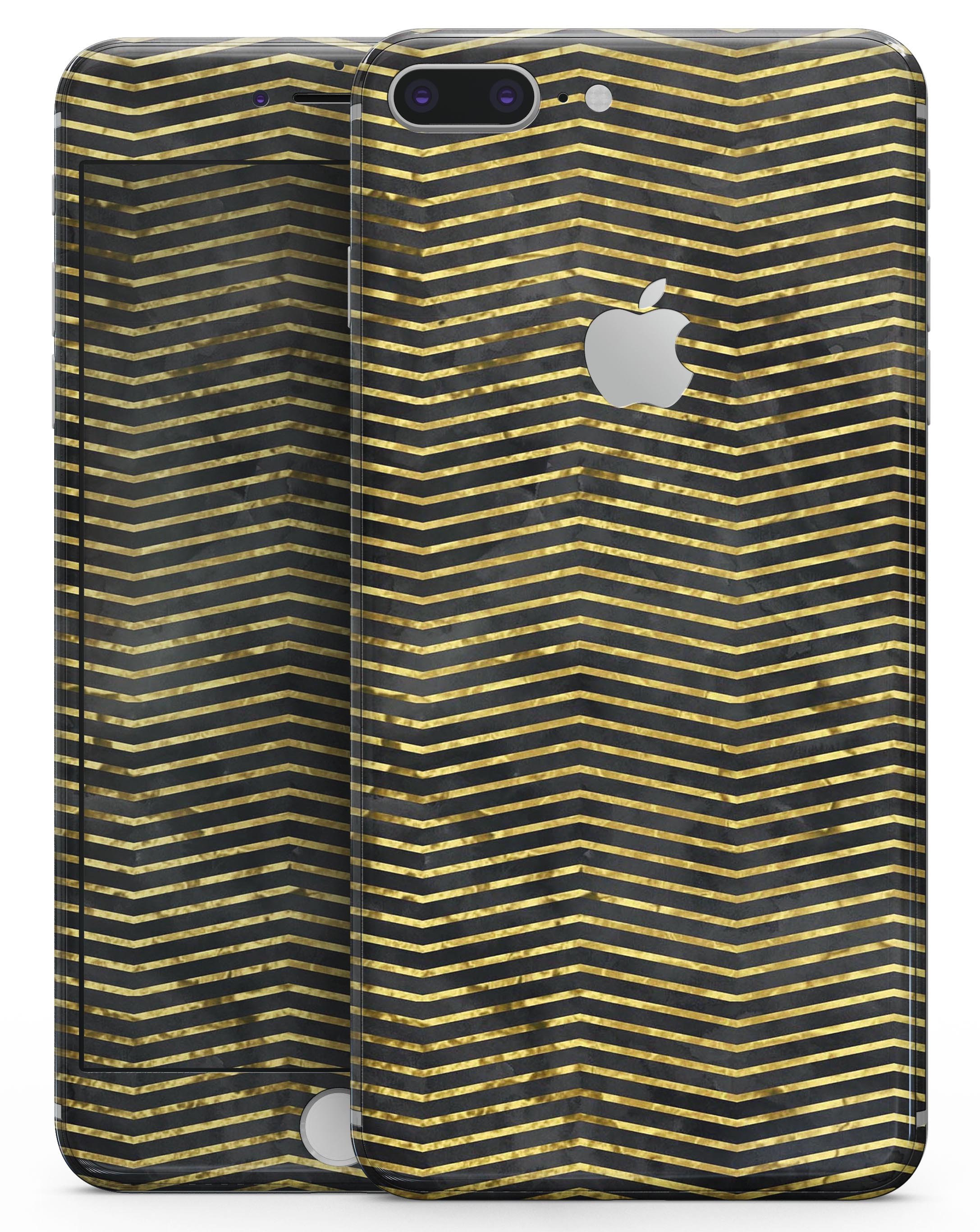 Black and Gold Watercolor Chevron skin for iPhone 8 and 8 Plus, showcasing a stylish design with a watercolor chevron pattern.