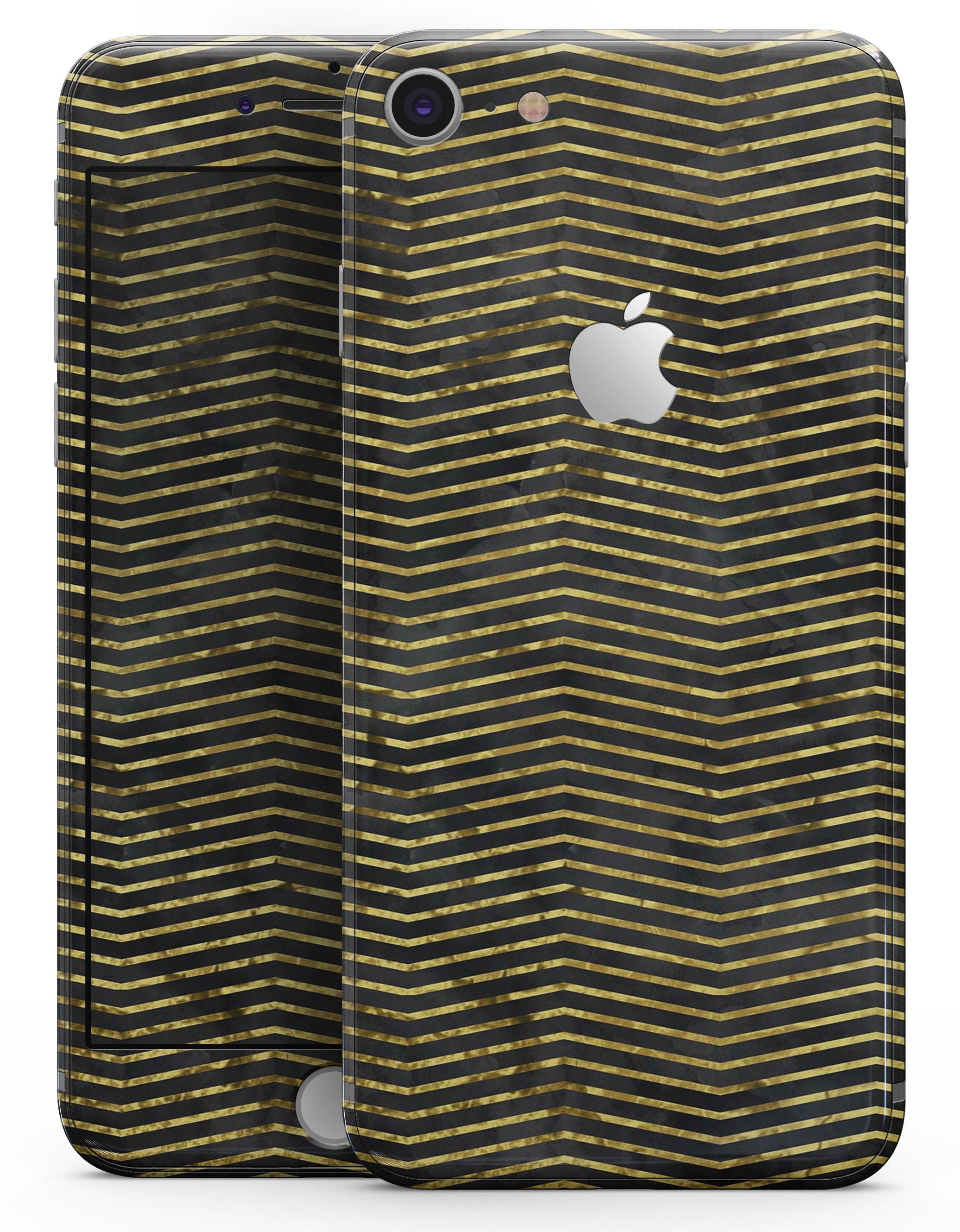 Black and Gold Watercolor Chevron skin for iPhone 8 and 8 Plus, showcasing a stylish design with a watercolor chevron pattern.