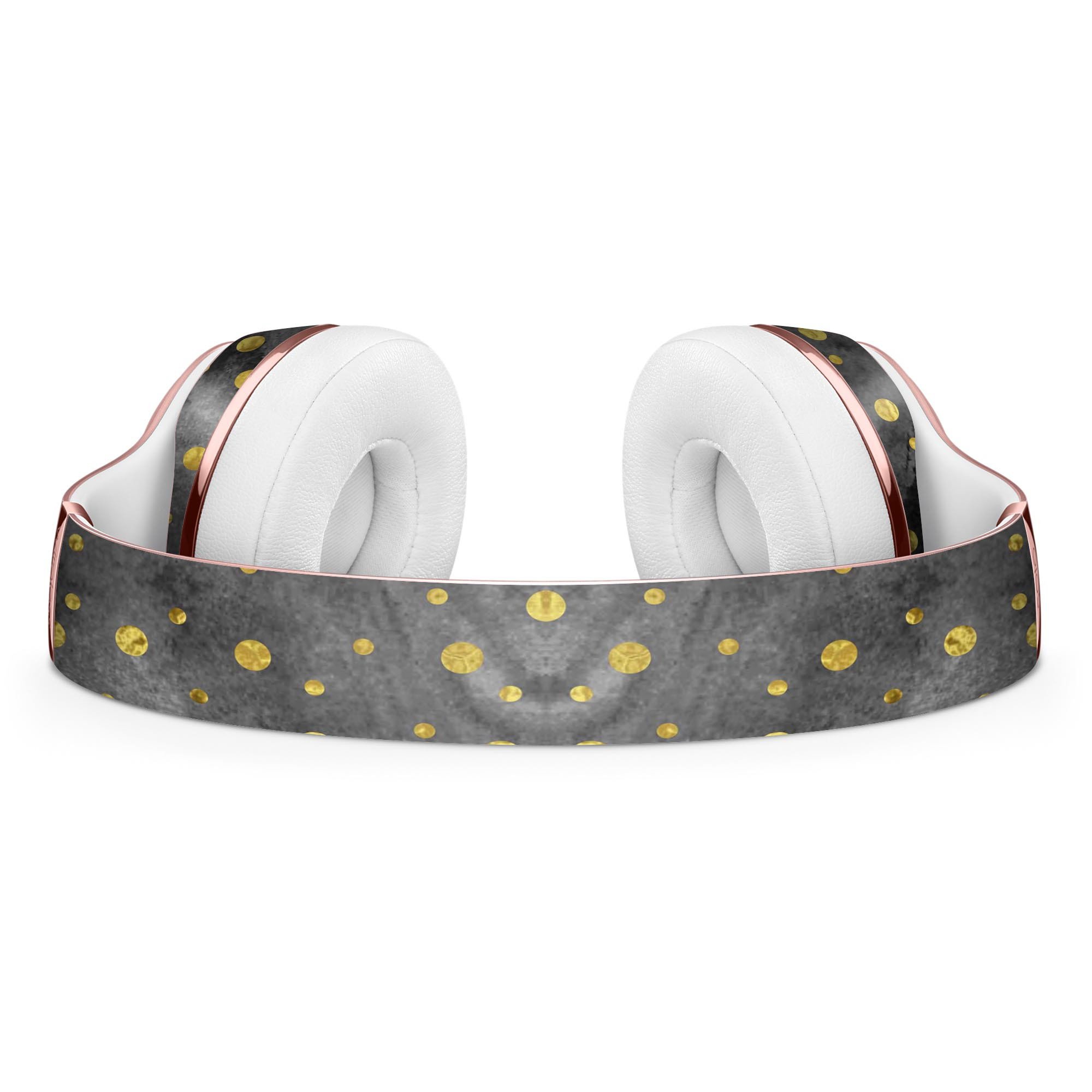 Black and gold watercolor polka dots skin kit for Beats by Dre Solo 3 Wireless Headphones, showcasing stylish design and premium quality.