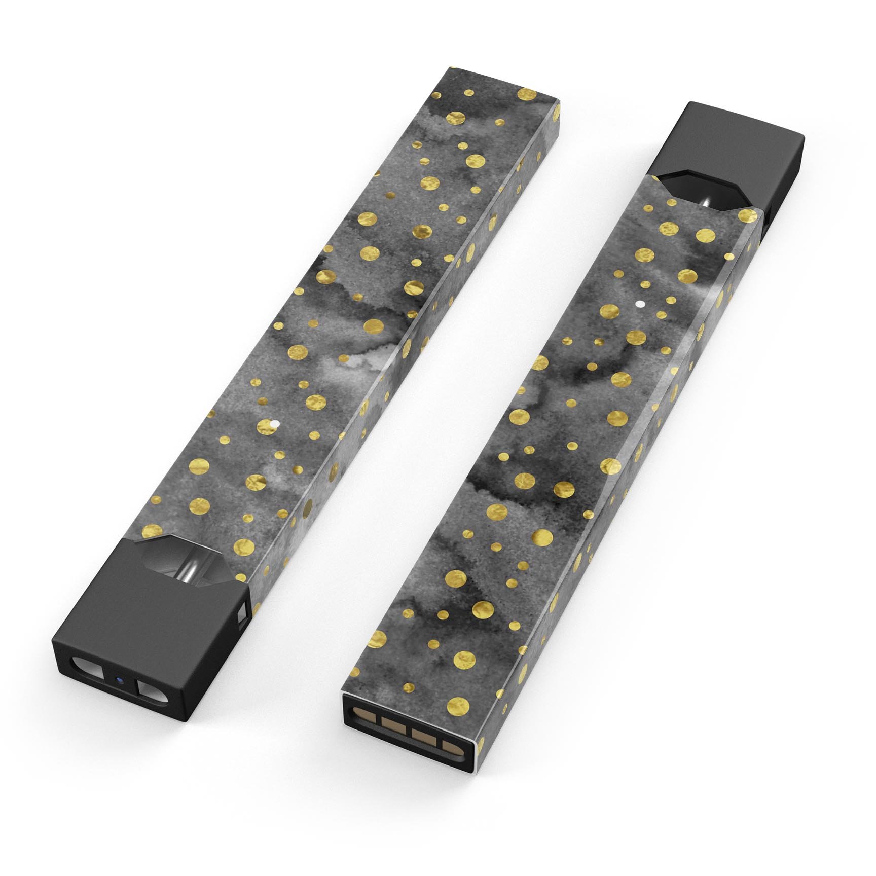 Black and Gold Watercolor Polka Dots decal skin for JUUL vaping device, showcasing vibrant colors and stylish design.