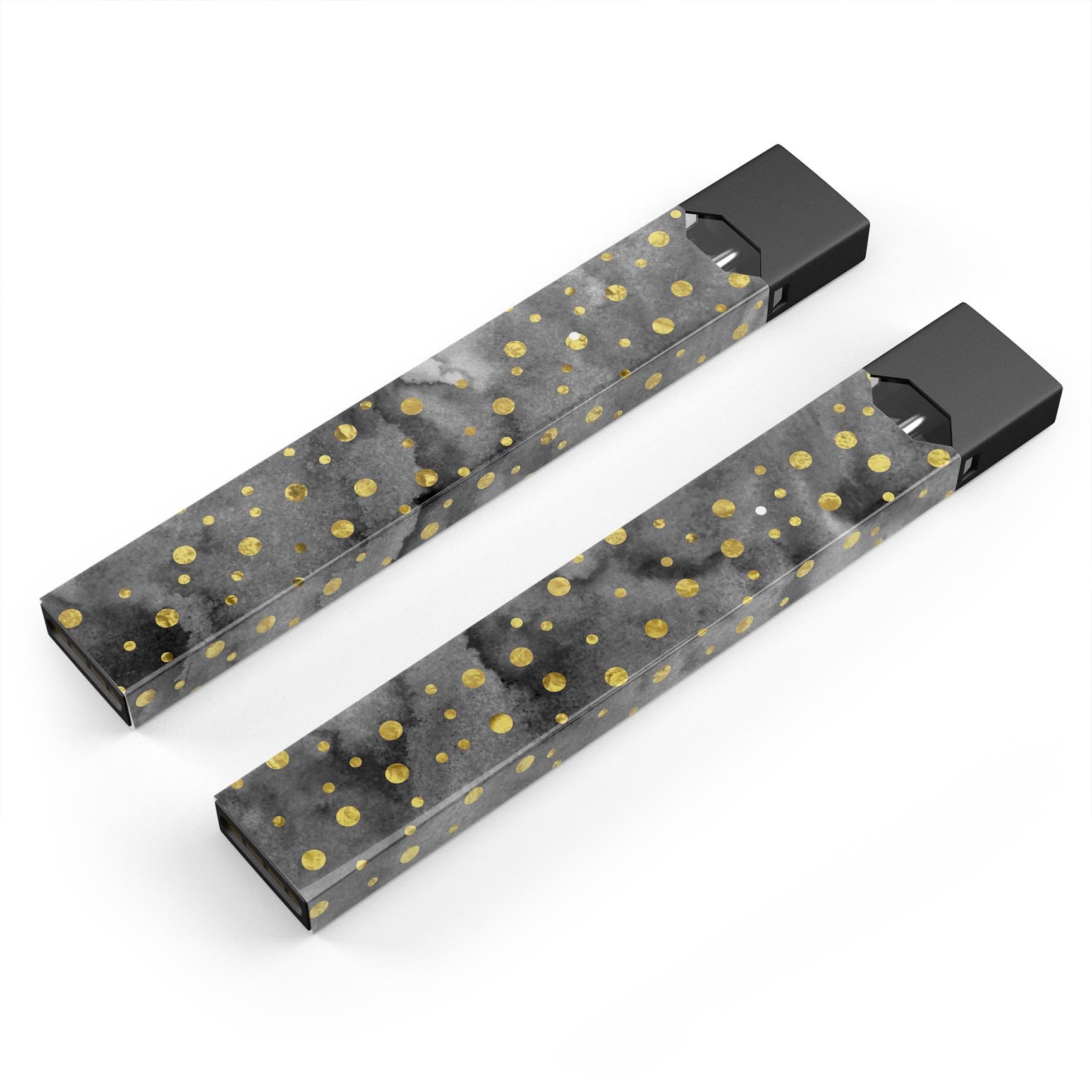 Black and Gold Watercolor Polka Dots decal skin for JUUL vaping device, showcasing vibrant colors and stylish design.