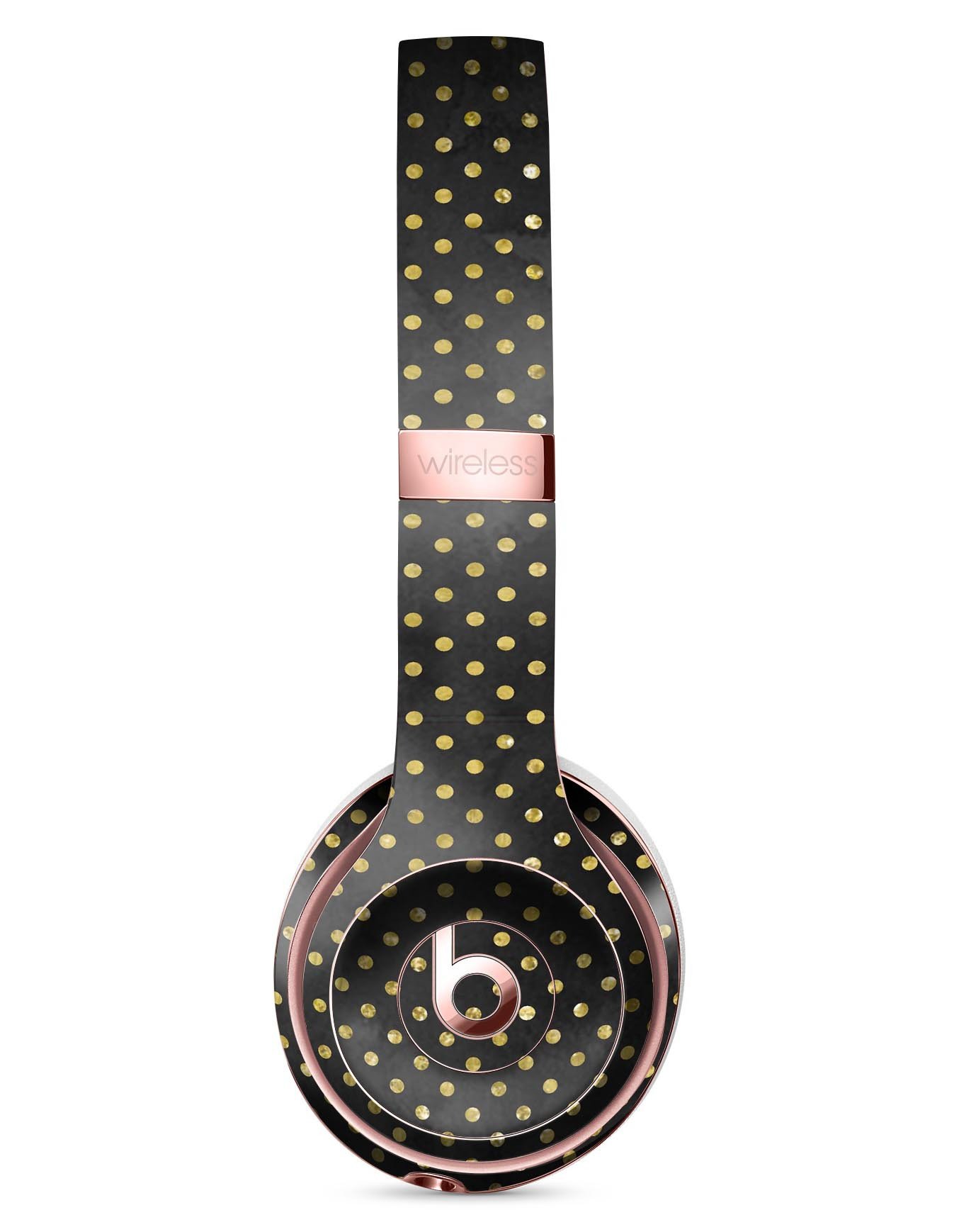 Black and Gold Watercolor Polka Dots skin kit for Beats by Dre Solo 3 Wireless Headphones, showcasing stylish design and premium quality.