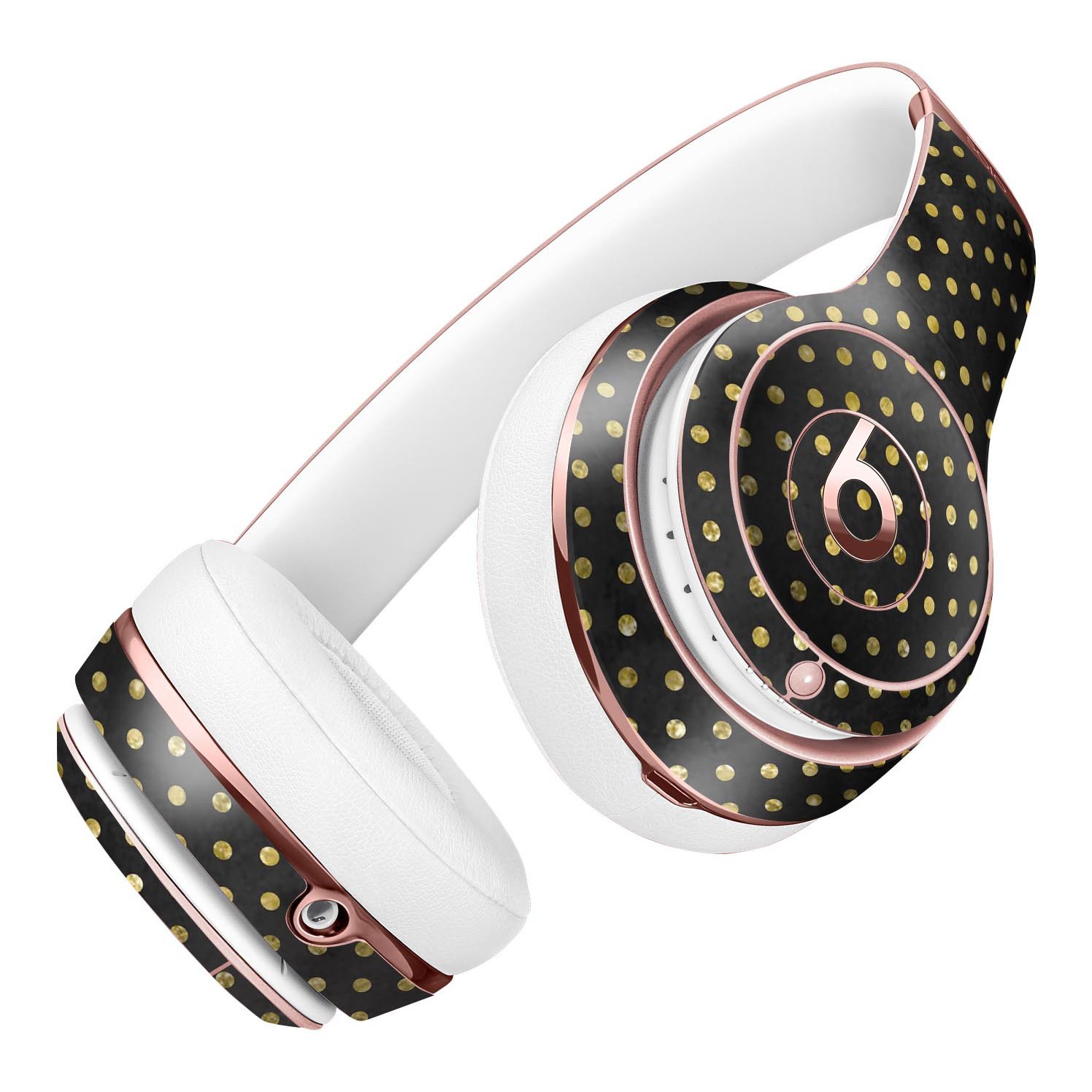 Black and Gold Watercolor Polka Dots skin kit for Beats by Dre Solo 3 Wireless Headphones, showcasing stylish design and premium quality.