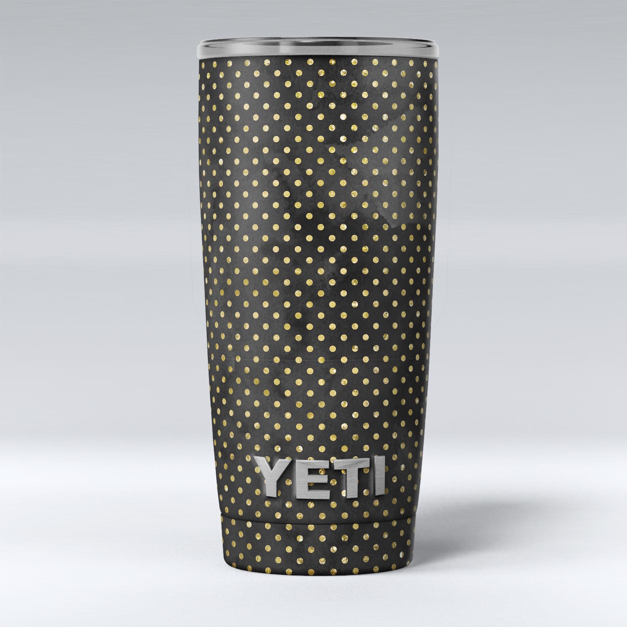 Black and Gold Watercolor Polka Dots skin decal vinyl wrap kit for Yeti Coolers, showcasing a stylish design and premium quality.