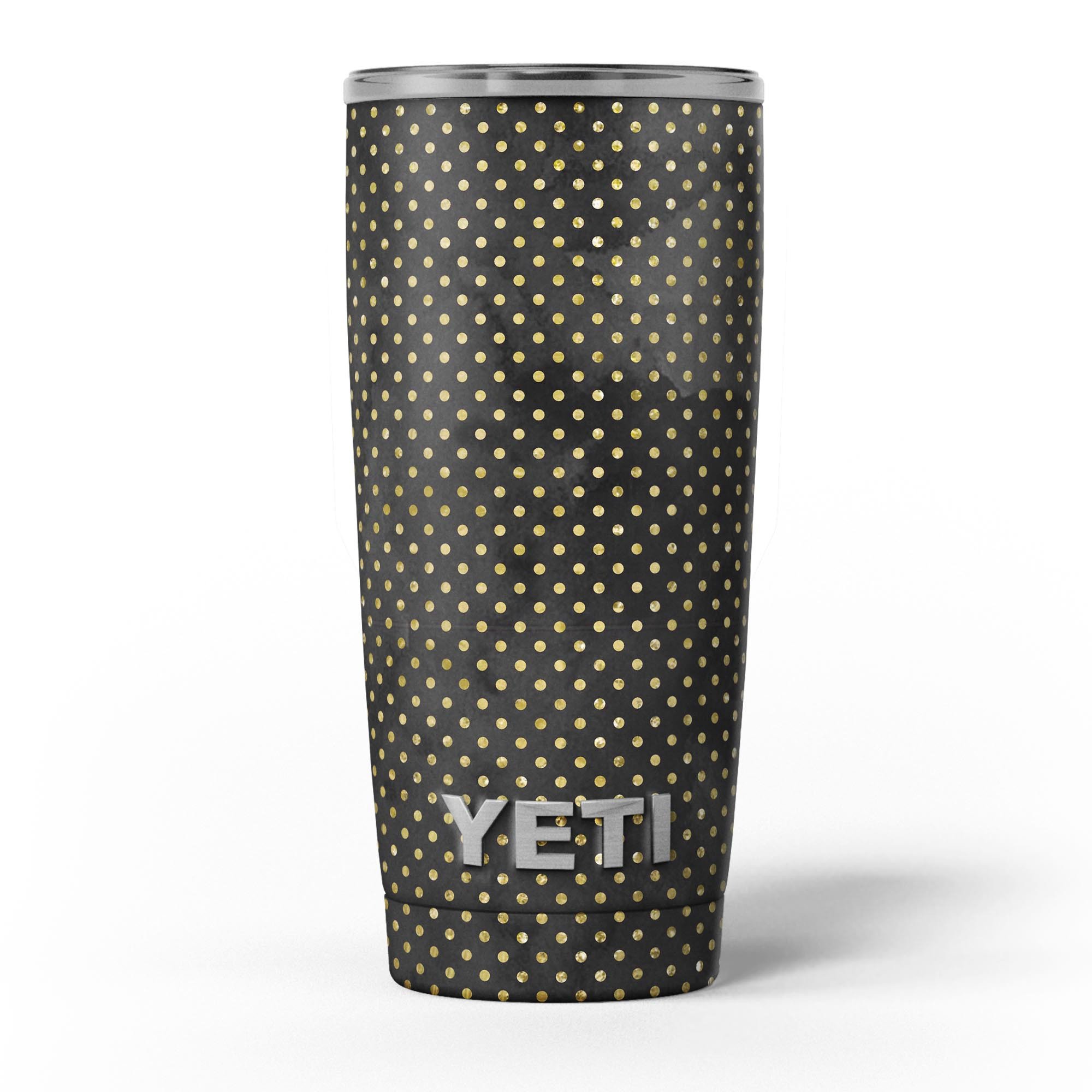 Black and Gold Watercolor Polka Dots skin decal vinyl wrap kit for Yeti Coolers, showcasing a stylish design and premium quality.