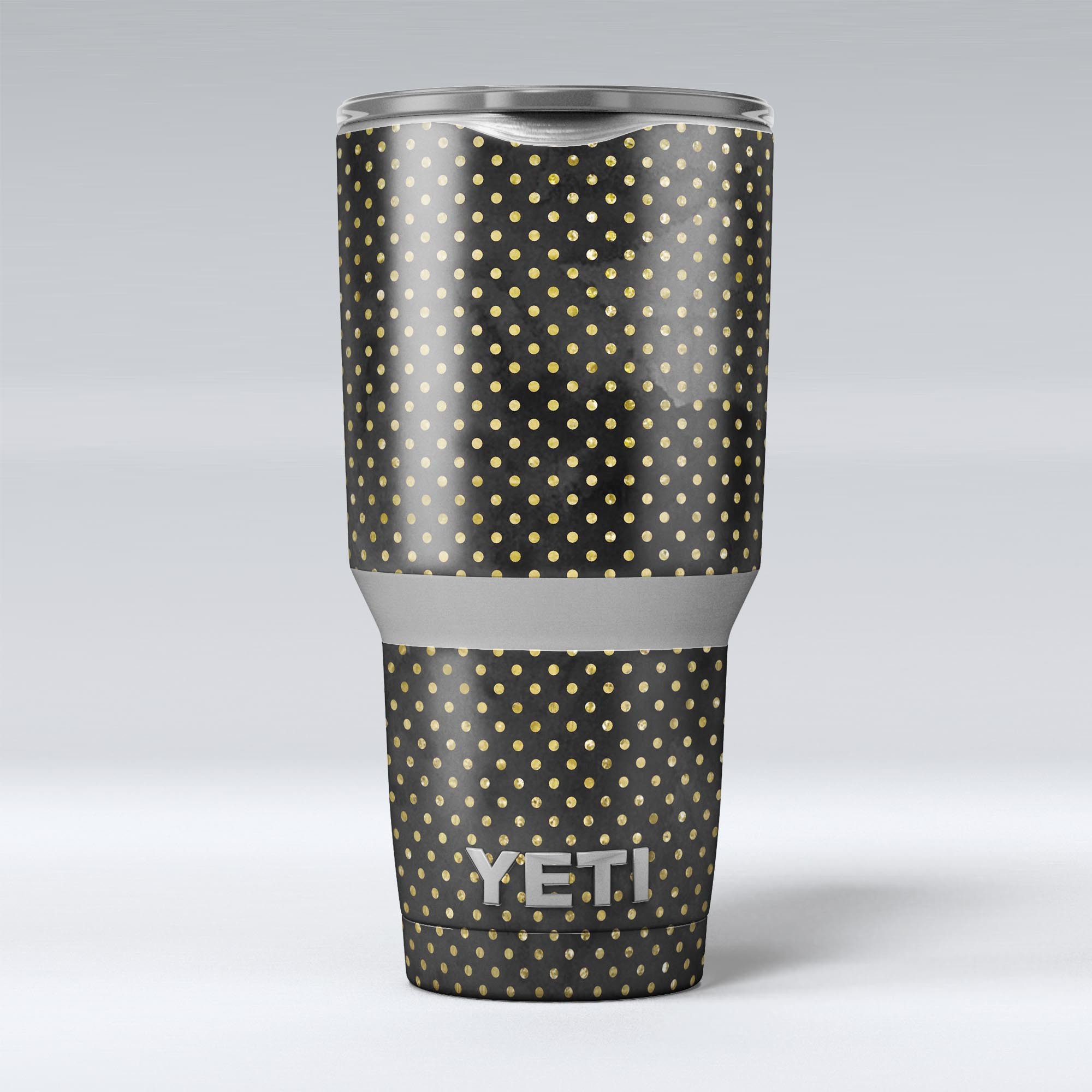 Black and Gold Watercolor Polka Dots skin decal vinyl wrap kit for Yeti Coolers, showcasing a stylish design and premium quality.