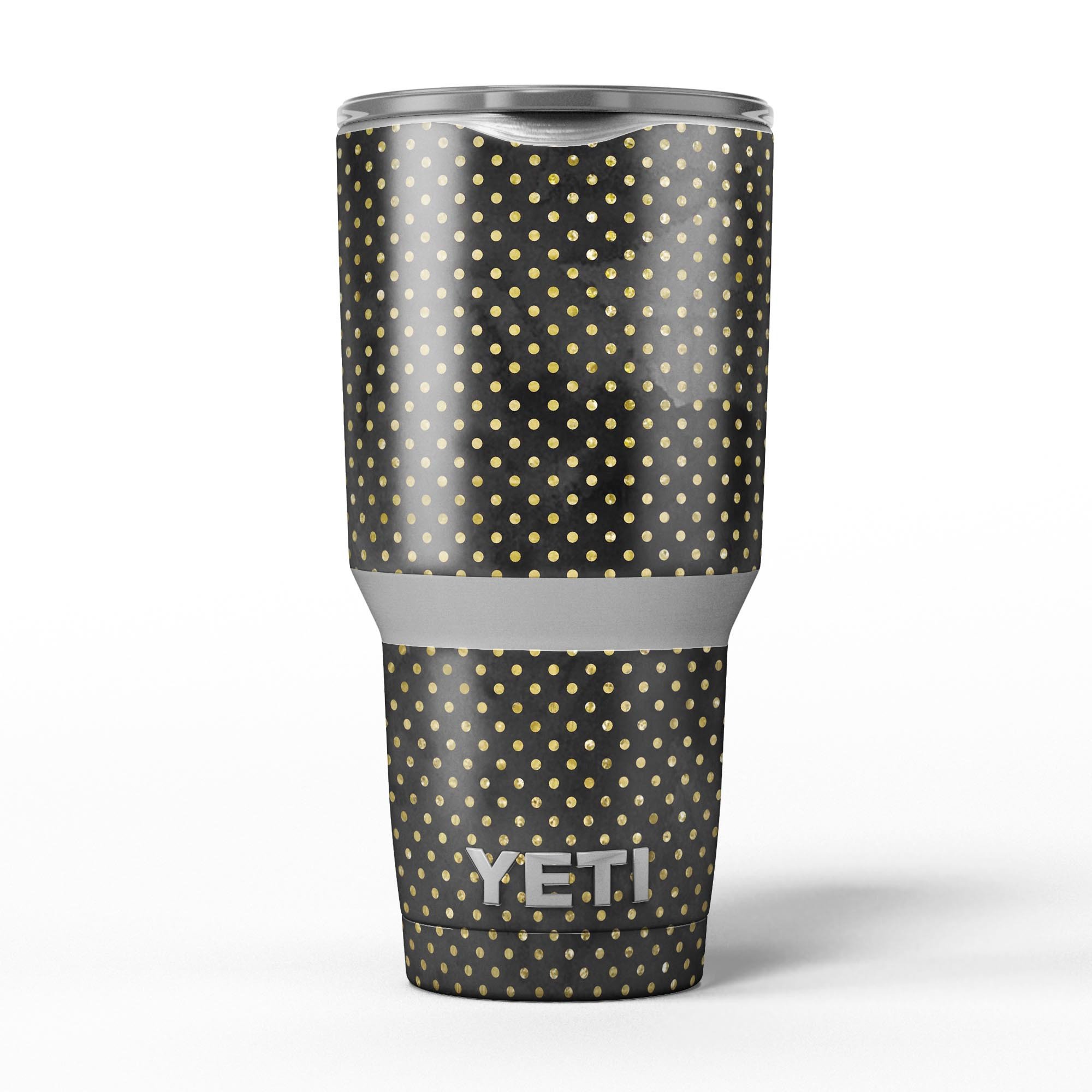 Black and Gold Watercolor Polka Dots skin decal vinyl wrap kit for Yeti Coolers, showcasing a stylish design and premium quality.