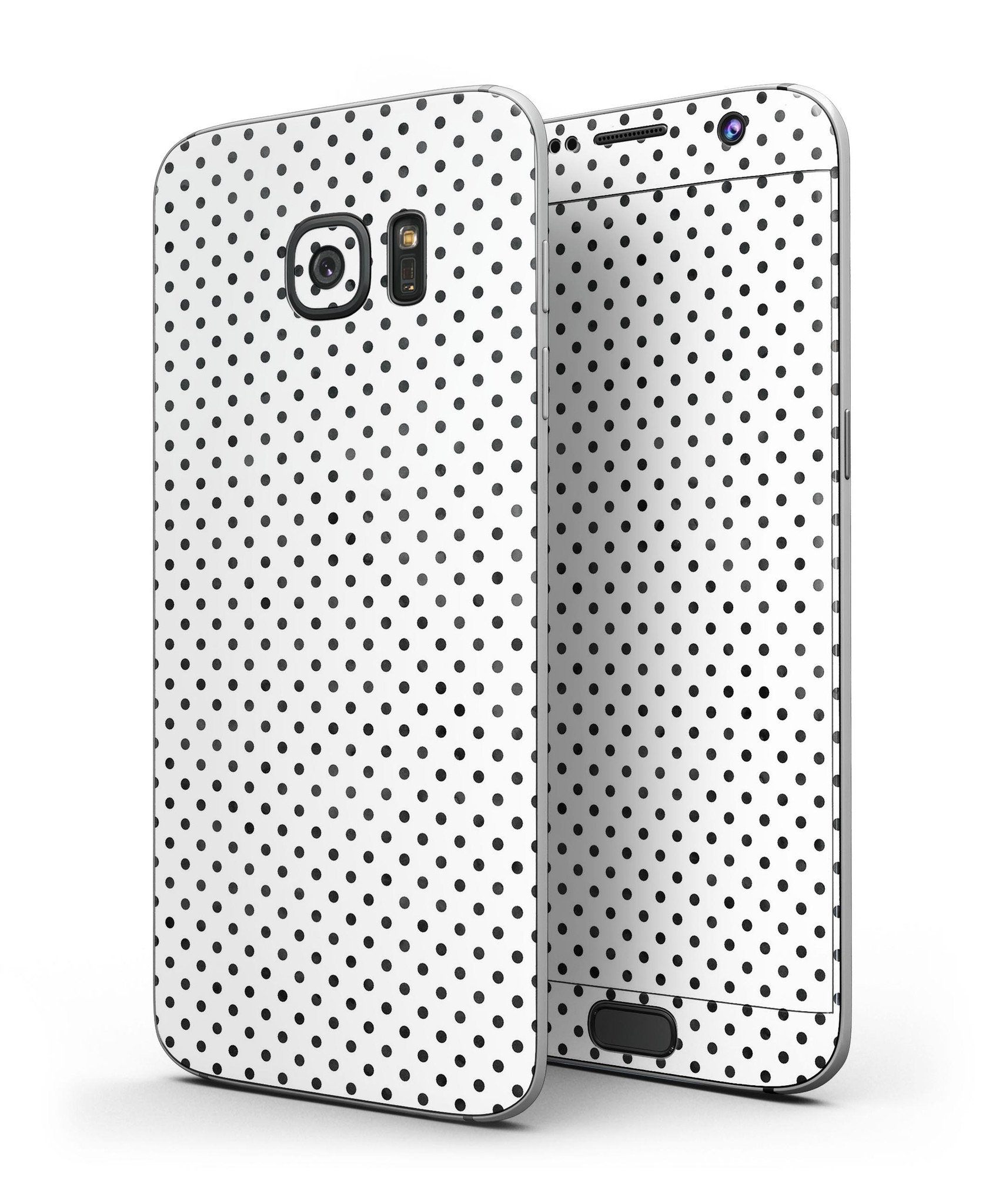 Black and gray fade polka dots skin kit for Samsung Galaxy S7 and S7 Edge, showcasing a stylish design and premium vinyl material.