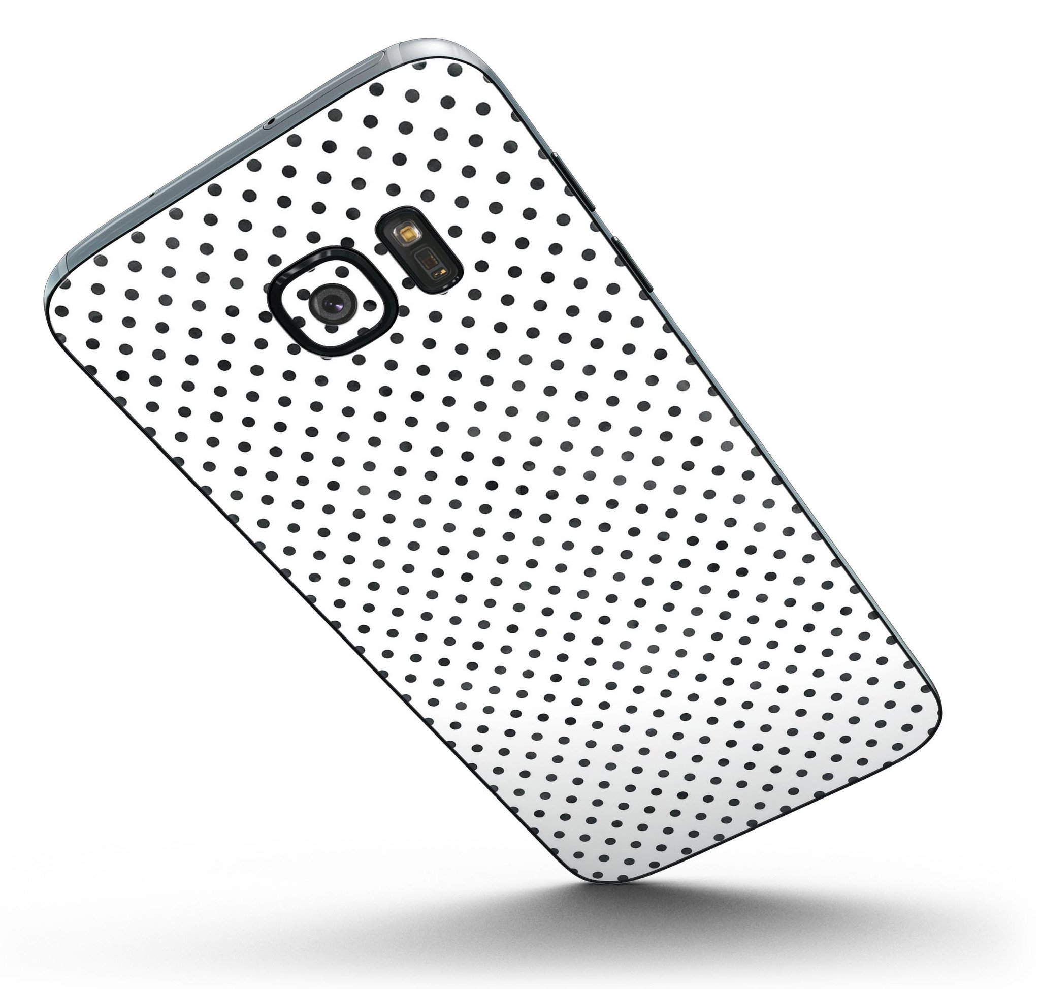 Black and gray fade polka dots skin kit for Samsung Galaxy S7 and S7 Edge, showcasing a stylish design and premium vinyl material.