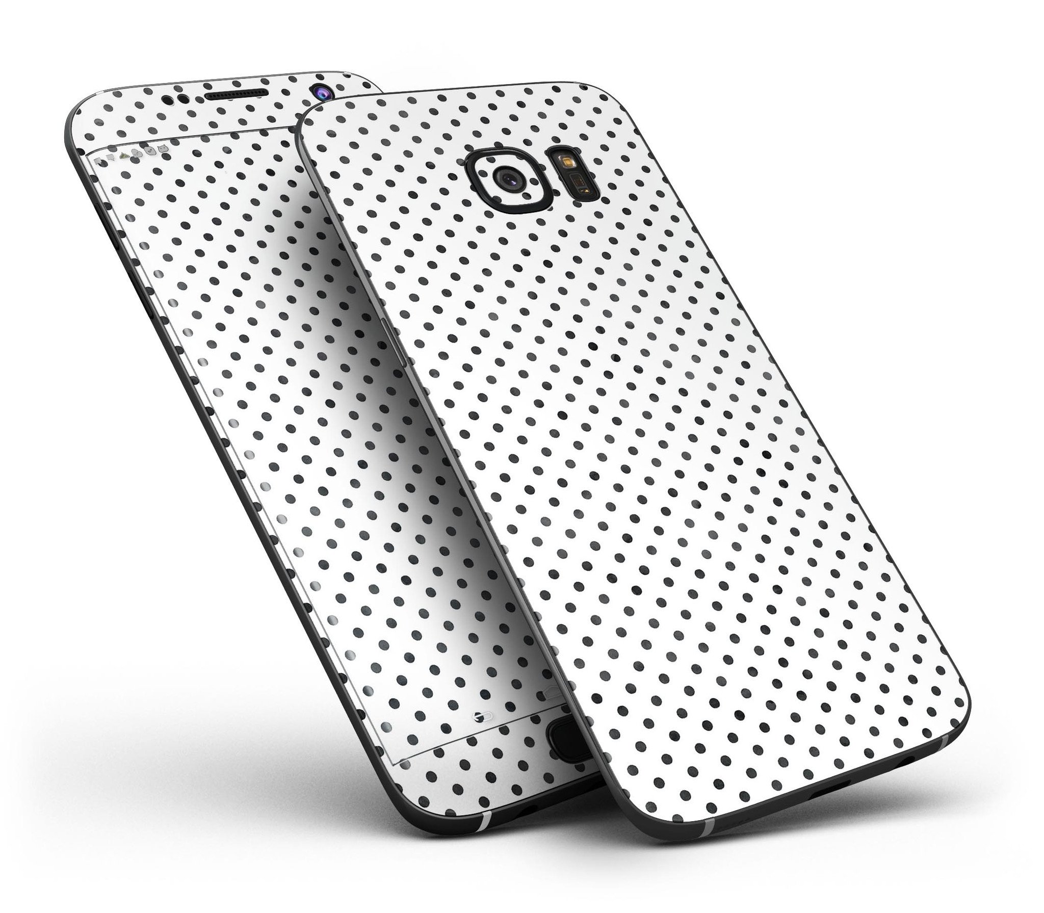 Black and gray fade polka dots skin kit for Samsung Galaxy S7 and S7 Edge, showcasing a stylish design and premium vinyl material.