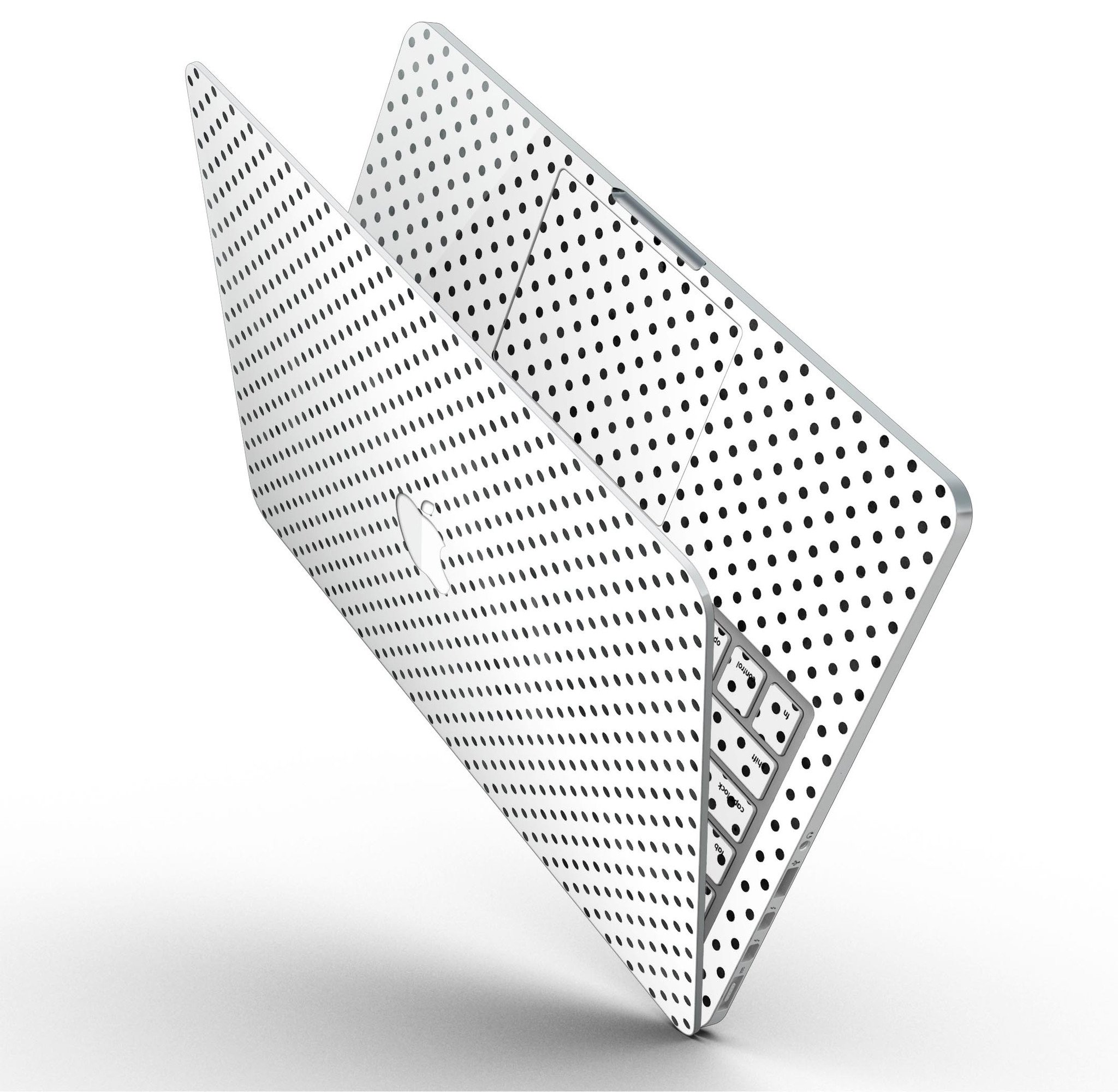 Black and gray fade polka dots skin for MacBook Pro with Retina Display, showcasing a stylish design that protects the device.