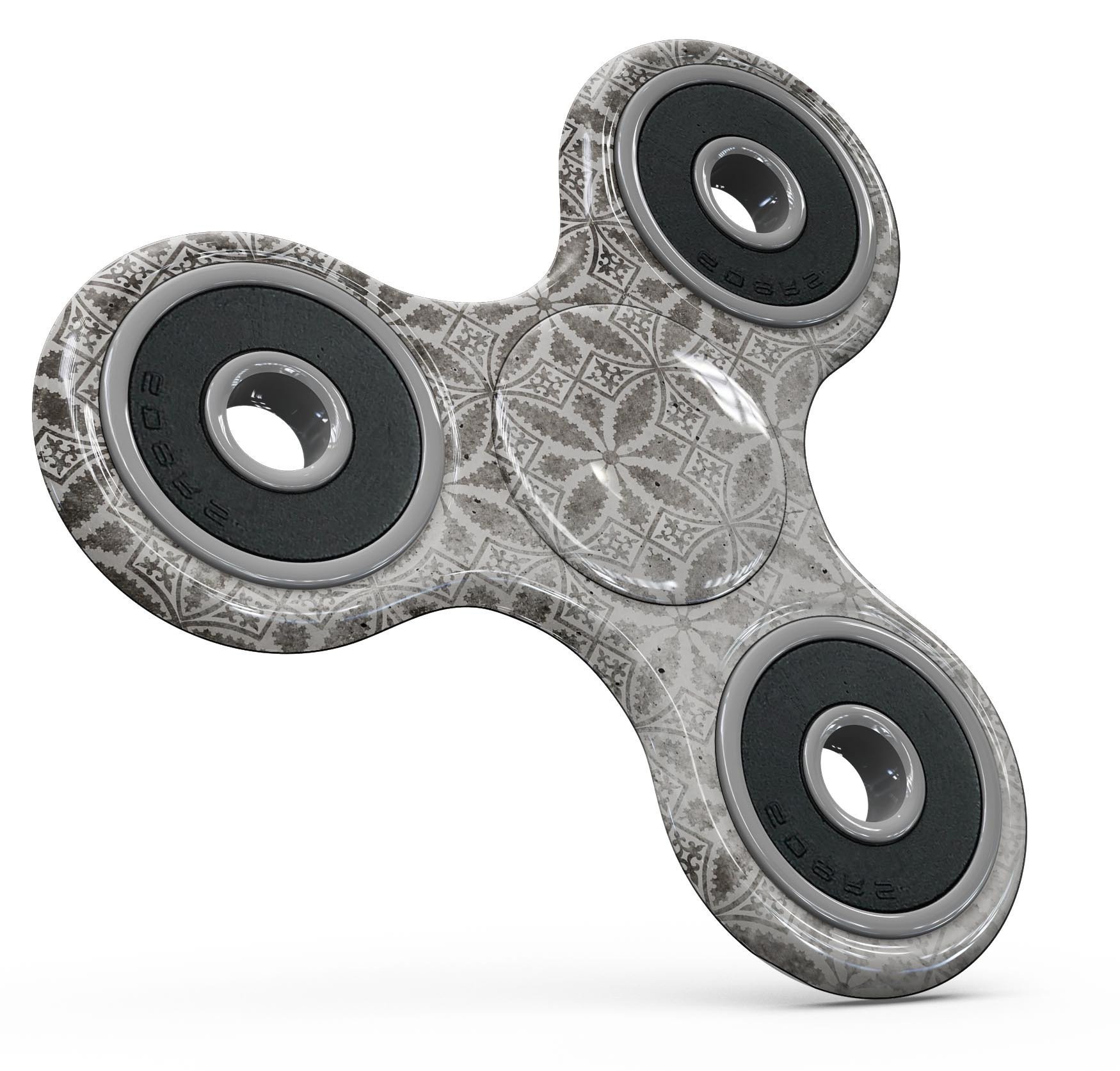 Black and gray floral cross pattern skin kit for fidget spinner, showcasing a stylish design and premium vinyl material.