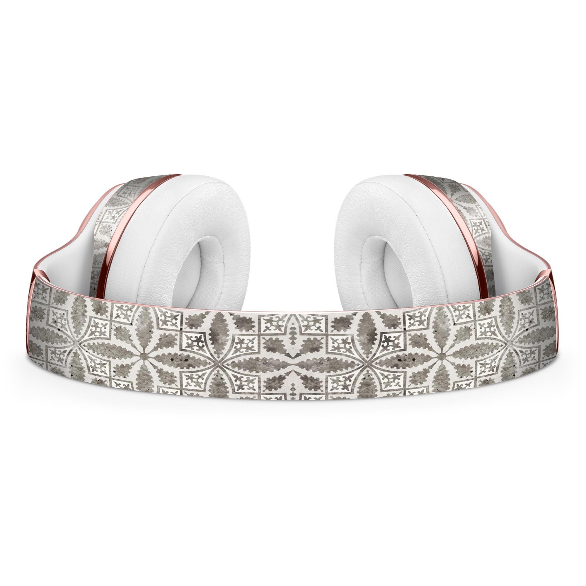 Black and gray floral cross pattern skin kit for Beats by Dre Solo 3 Wireless Headphones, showcasing stylish design and premium vinyl material.