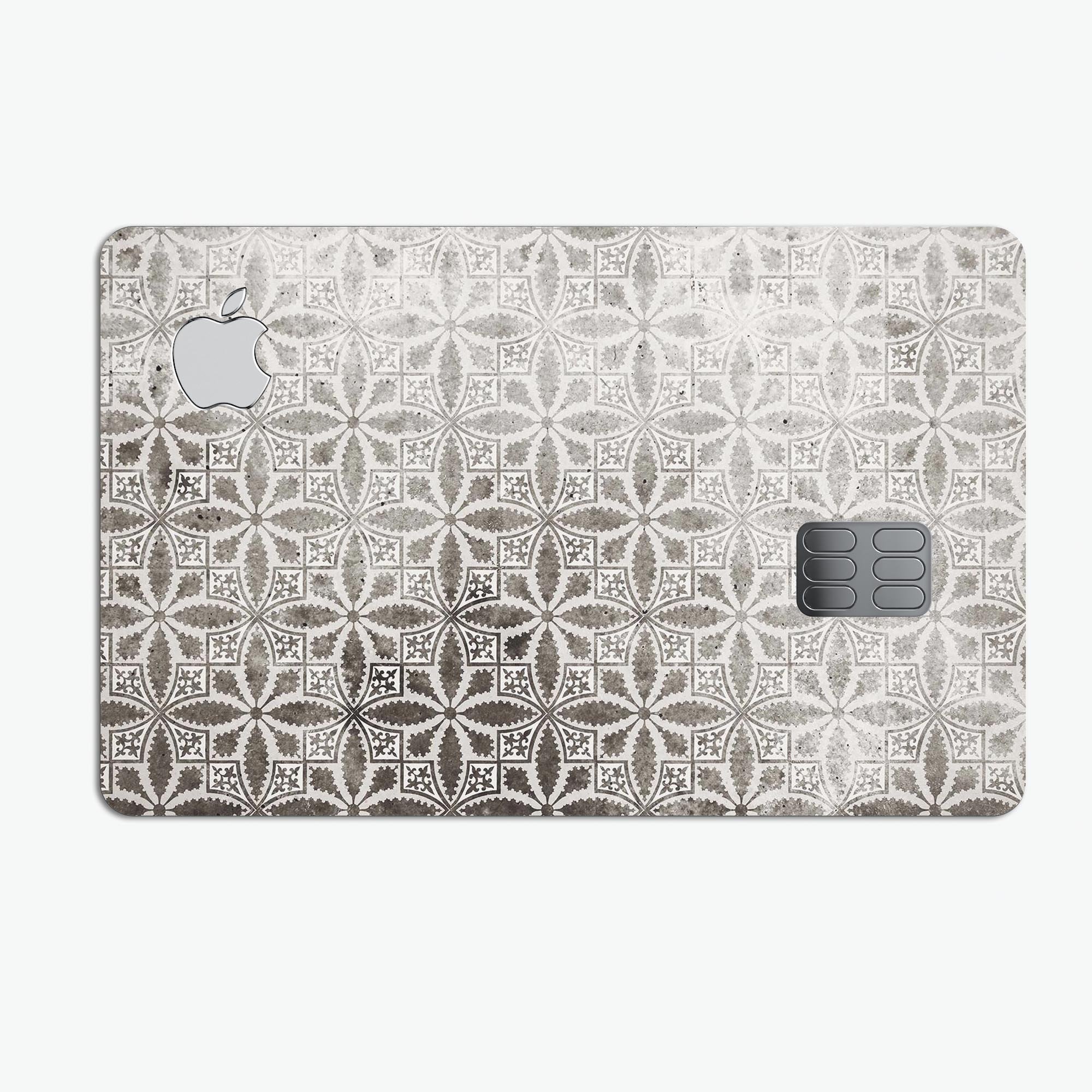 Black and Gray Floral Cross Pattern decal designed for Apple Card protection, showcasing intricate floral designs on a sleek surface.