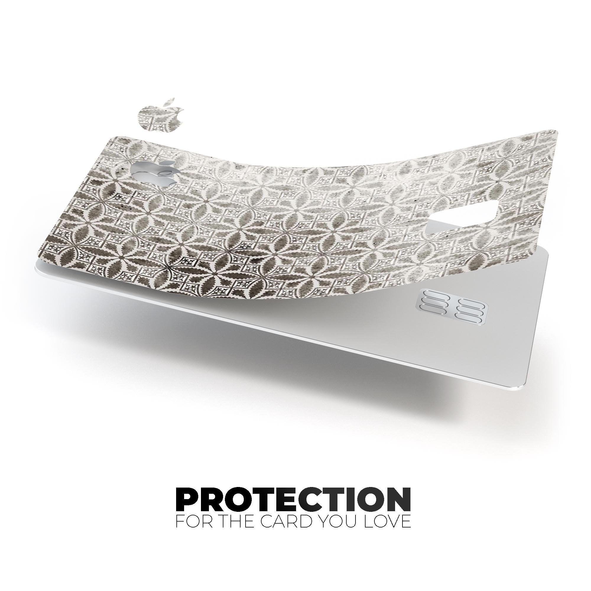 Black and Gray Floral Cross Pattern decal designed for Apple Card protection, showcasing intricate floral designs on a sleek surface.