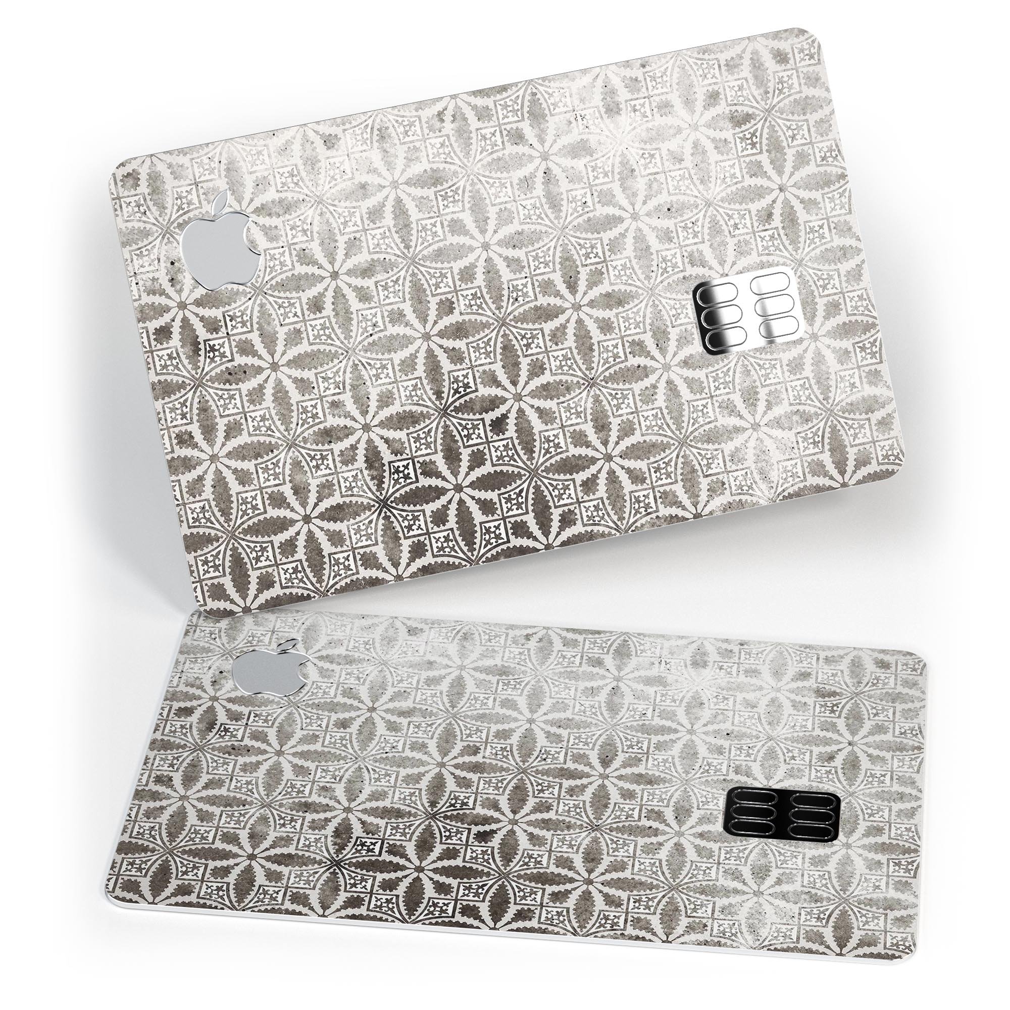 Black and Gray Floral Cross Pattern decal designed for Apple Card protection, showcasing intricate floral designs on a sleek surface.