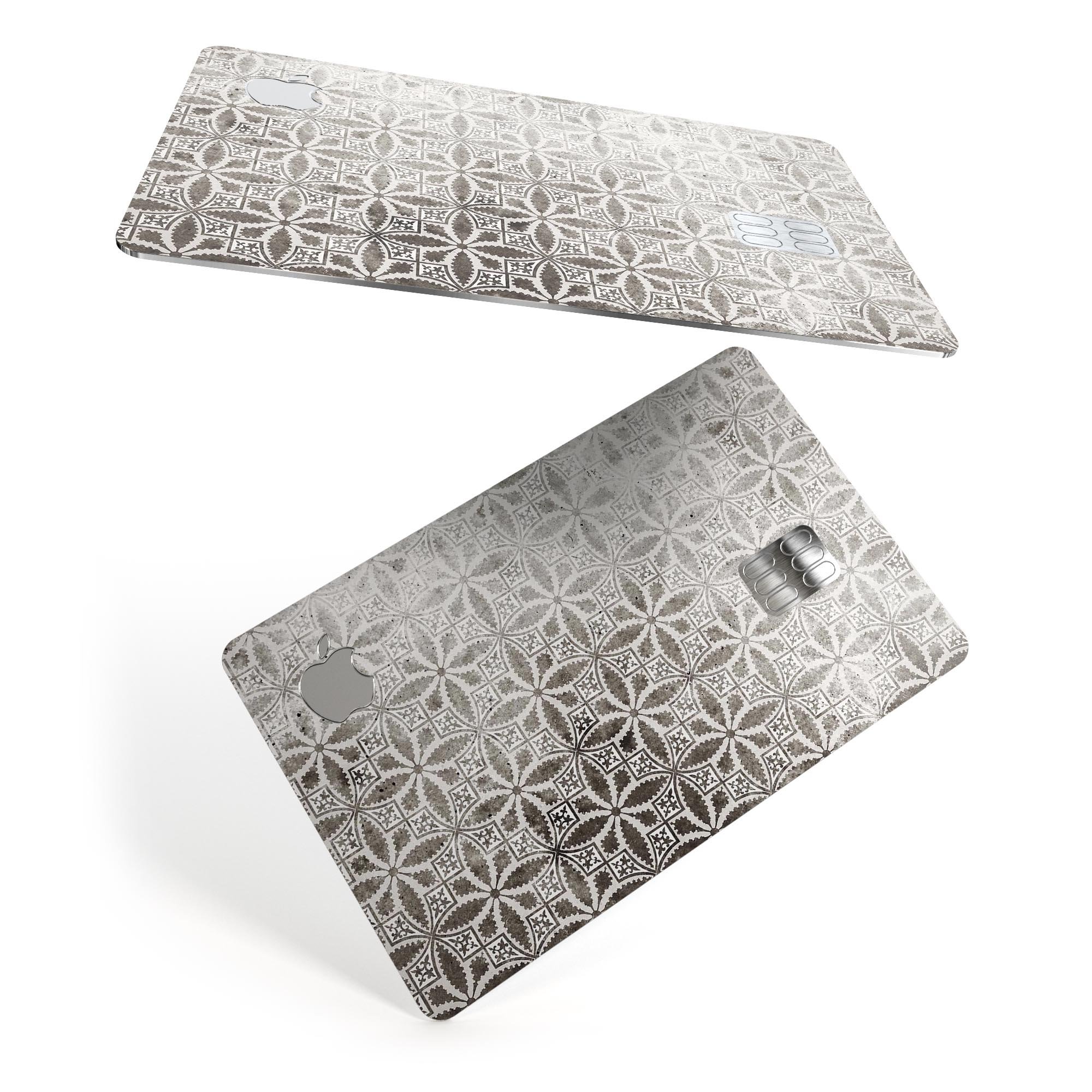 Black and Gray Floral Cross Pattern decal designed for Apple Card protection, showcasing intricate floral designs on a sleek surface.