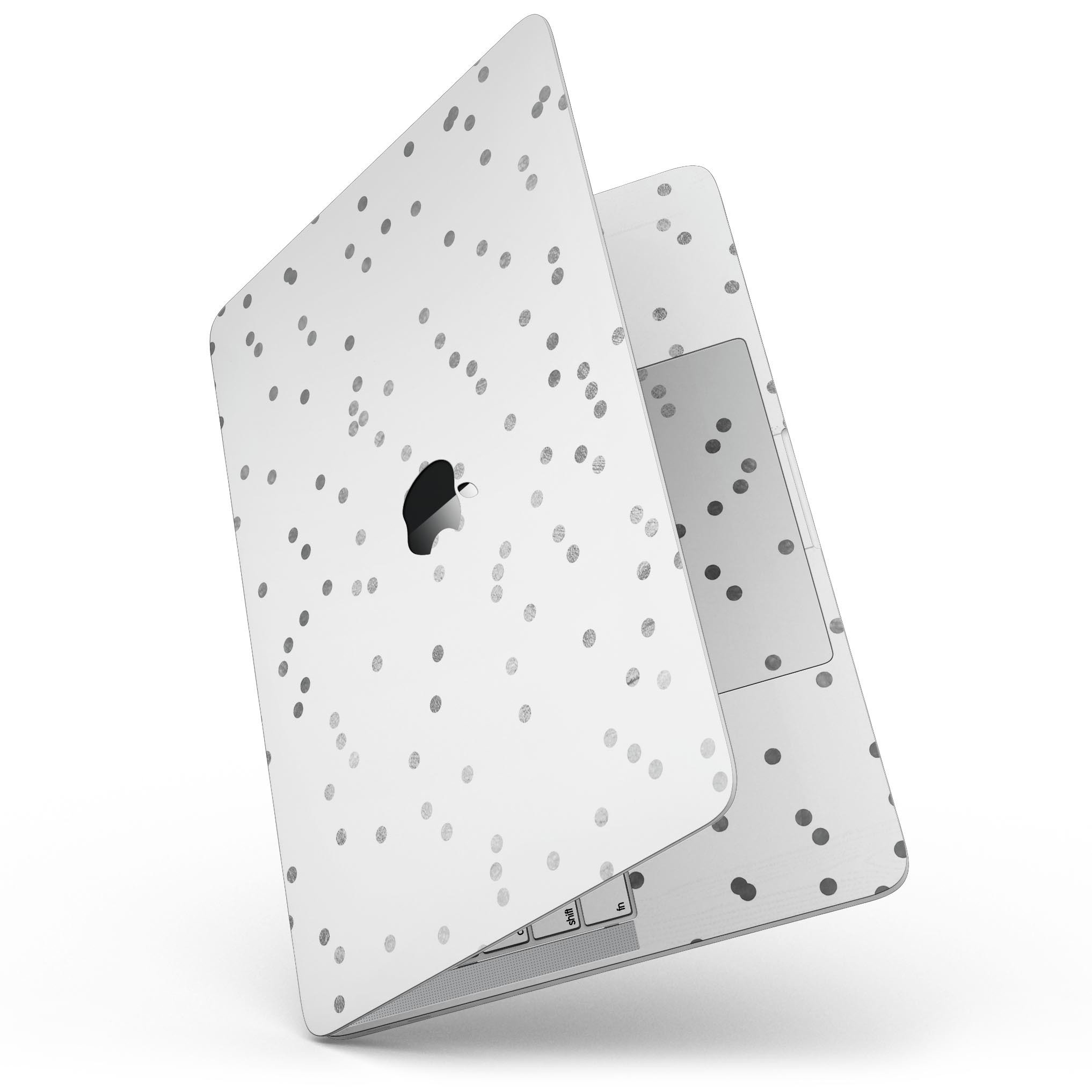 Black and gray scattered polka dots skin for MacBook Pro with Touch Bar, showcasing a stylish design that protects the device.