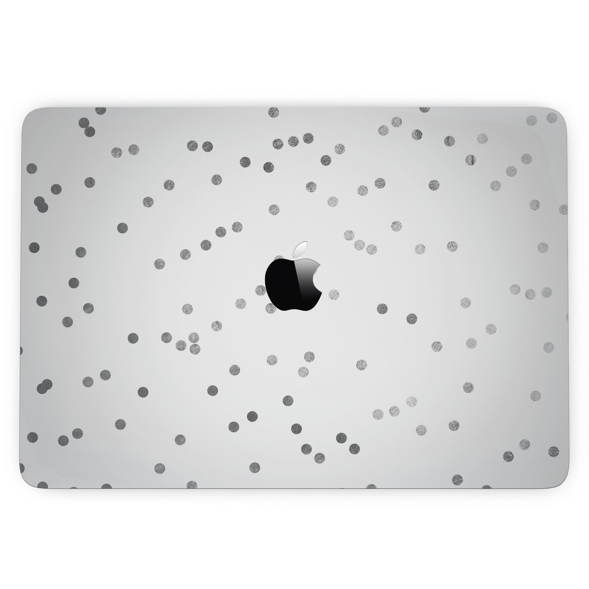 Black and gray scattered polka dots skin for MacBook Pro with Touch Bar, showcasing a stylish design that protects the device.