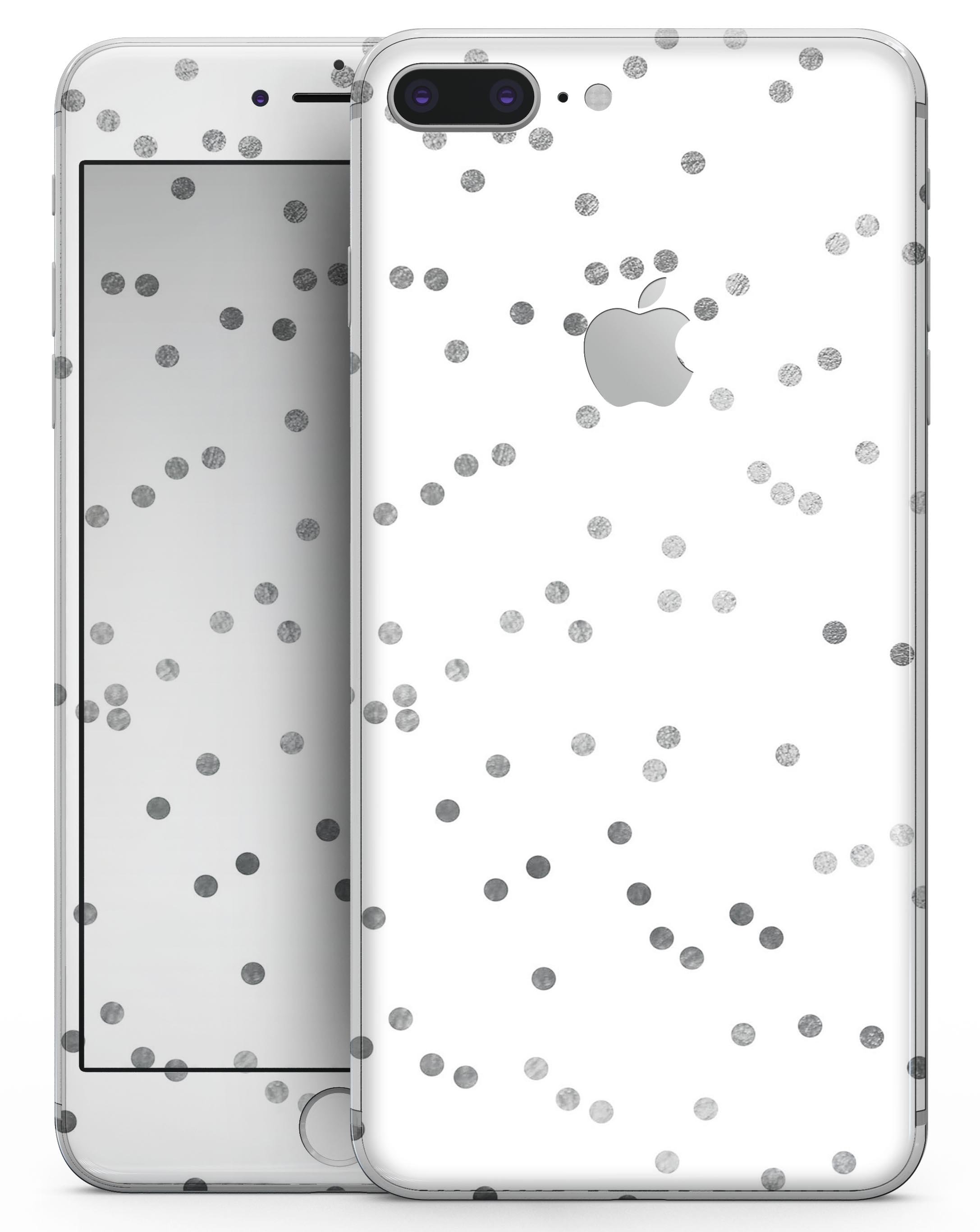 Black and Gray Scattered Polka Dots skin for iPhone 8 and 8 Plus, showcasing a stylish design with a premium vinyl finish.