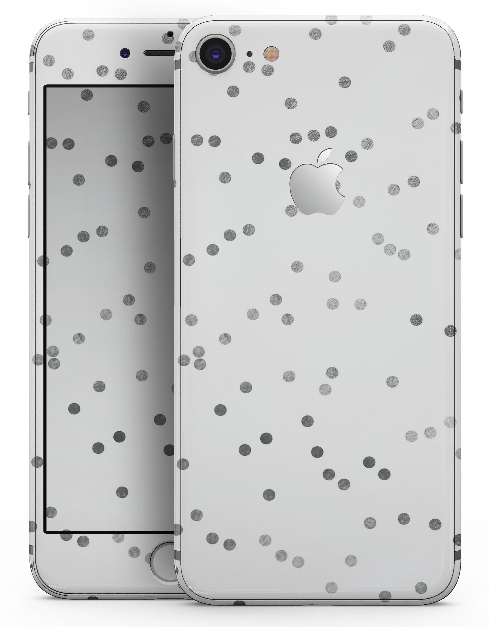 Black and Gray Scattered Polka Dots skin for iPhone 8 and 8 Plus, showcasing a stylish design with a premium vinyl finish.