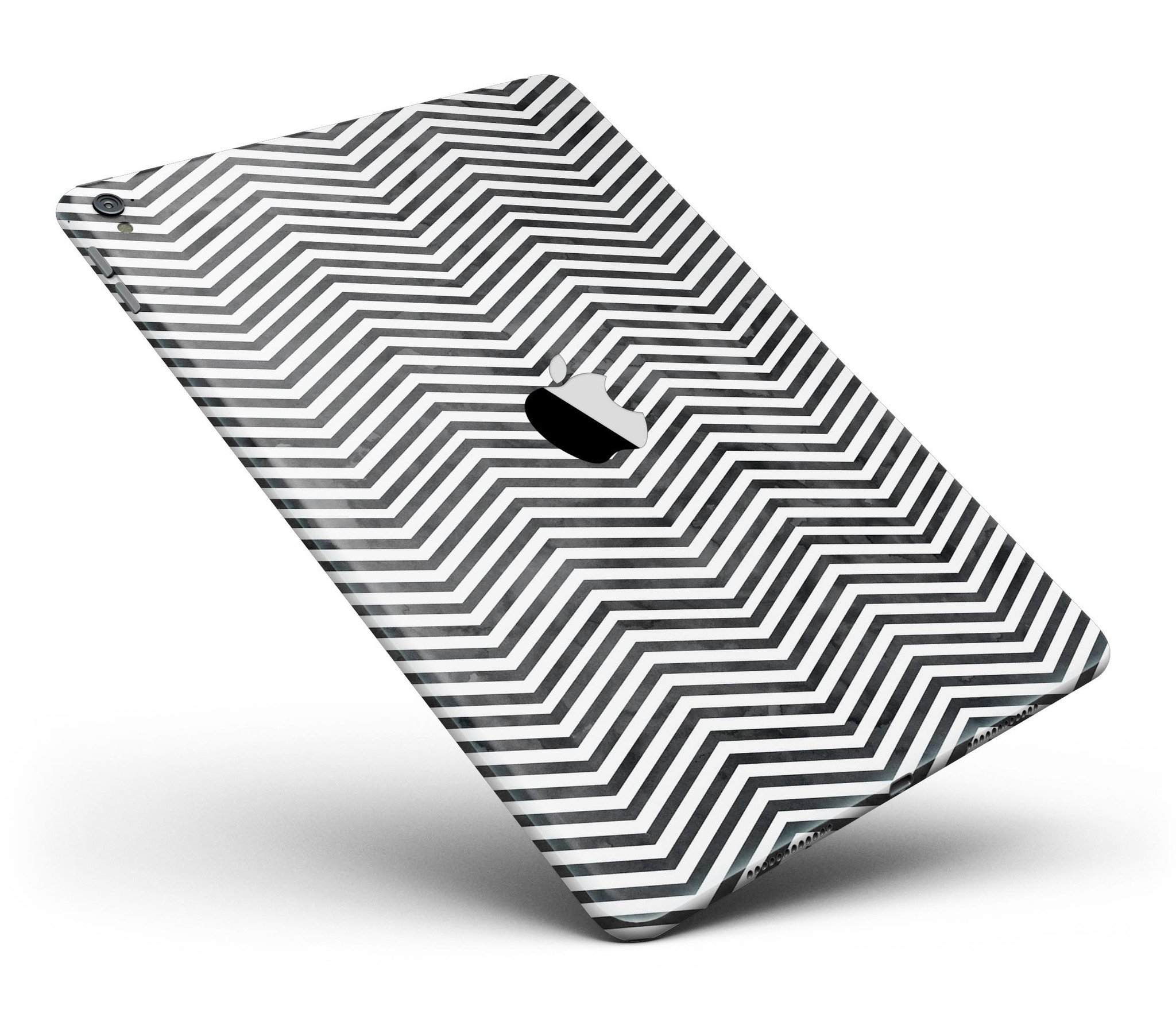 Black and Gray Watercolor Chevron Full Body Skin for iPad Pro, showcasing a stylish design that fits perfectly on the device.