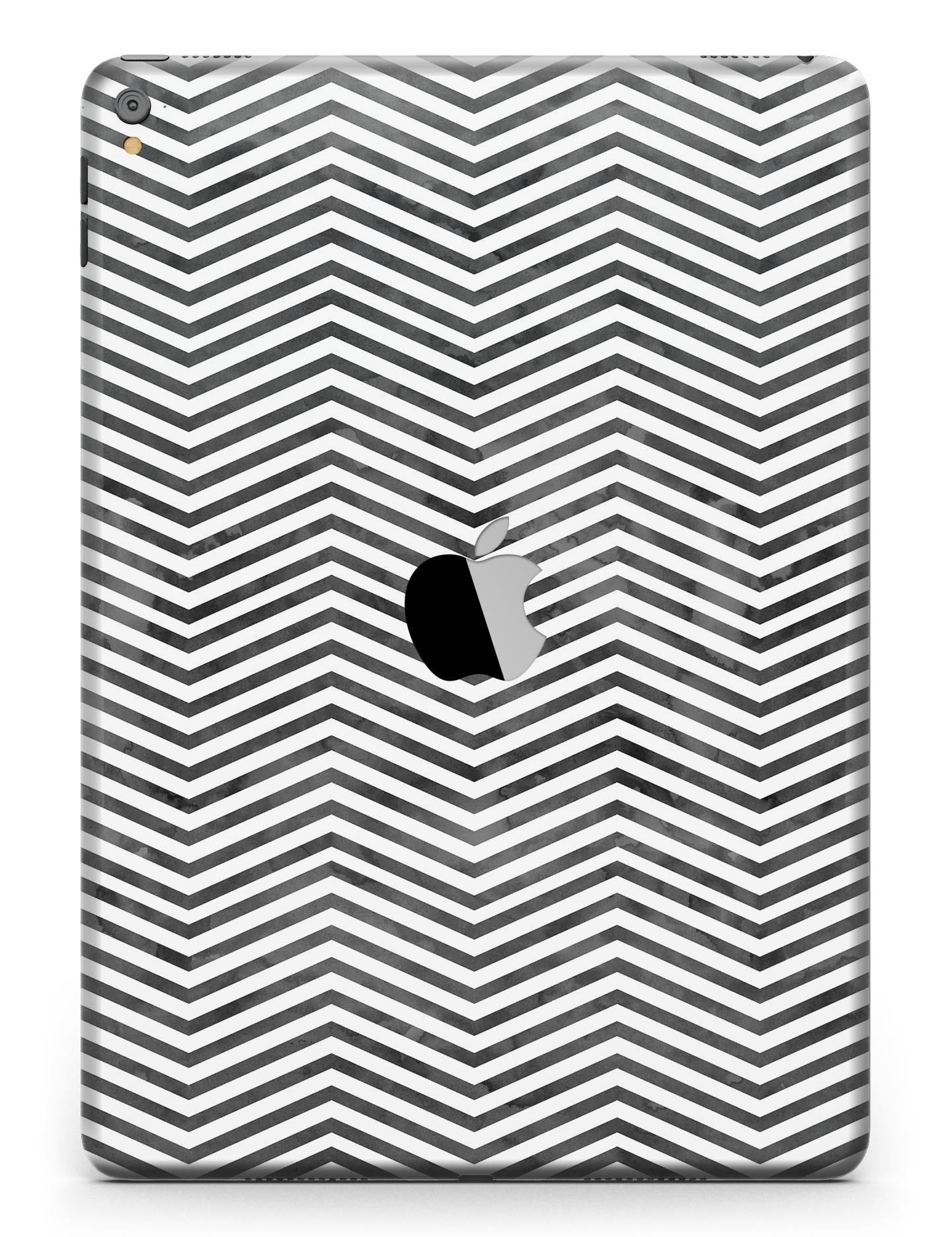 Black and Gray Watercolor Chevron Full Body Skin for iPad Pro, showcasing a stylish design that fits perfectly on the device.