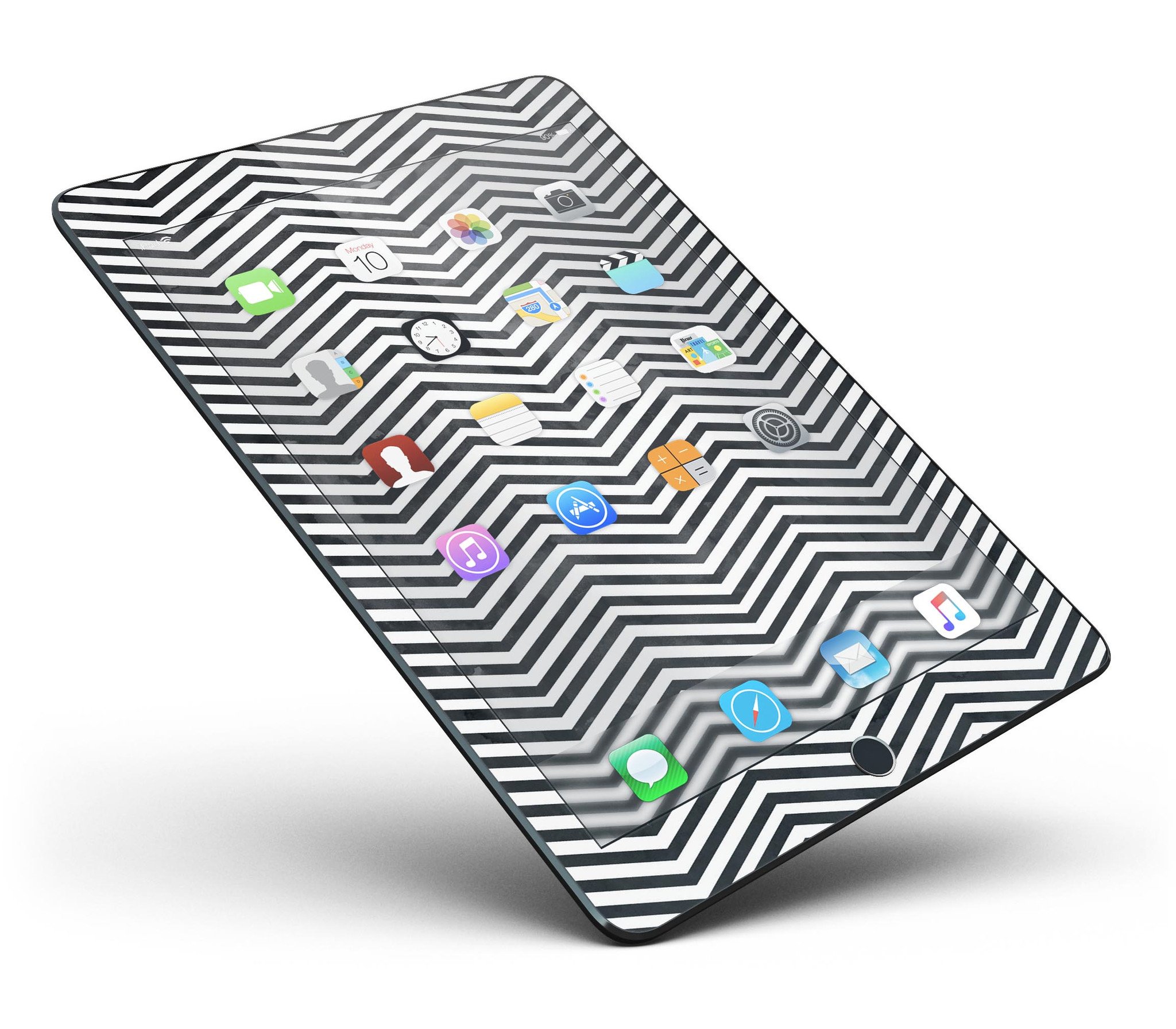 Black and Gray Watercolor Chevron Full Body Skin for iPad Pro, showcasing a stylish design that fits perfectly on the device.