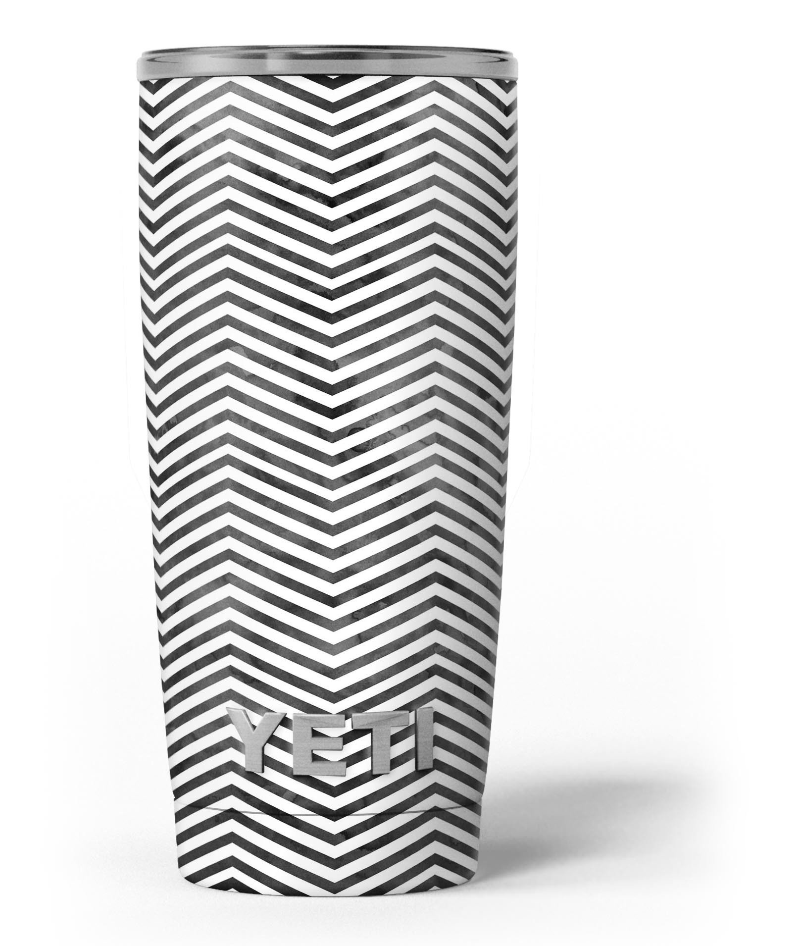 Black and Gray Watercolor Chevron skin decal vinyl wrap kit for Yeti Coolers, showcasing a stylish design and premium quality.