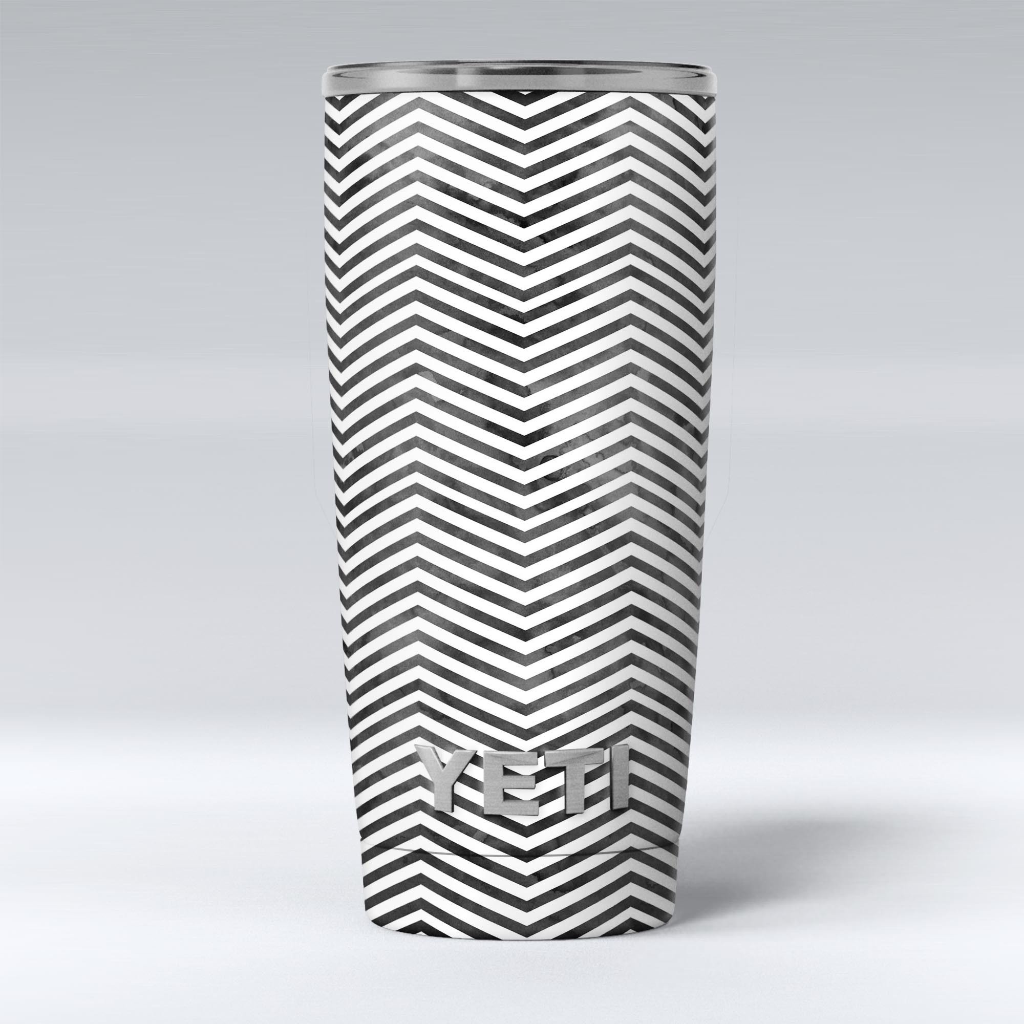 Black and Gray Watercolor Chevron skin decal vinyl wrap kit for Yeti Coolers, showcasing a stylish design and premium quality.