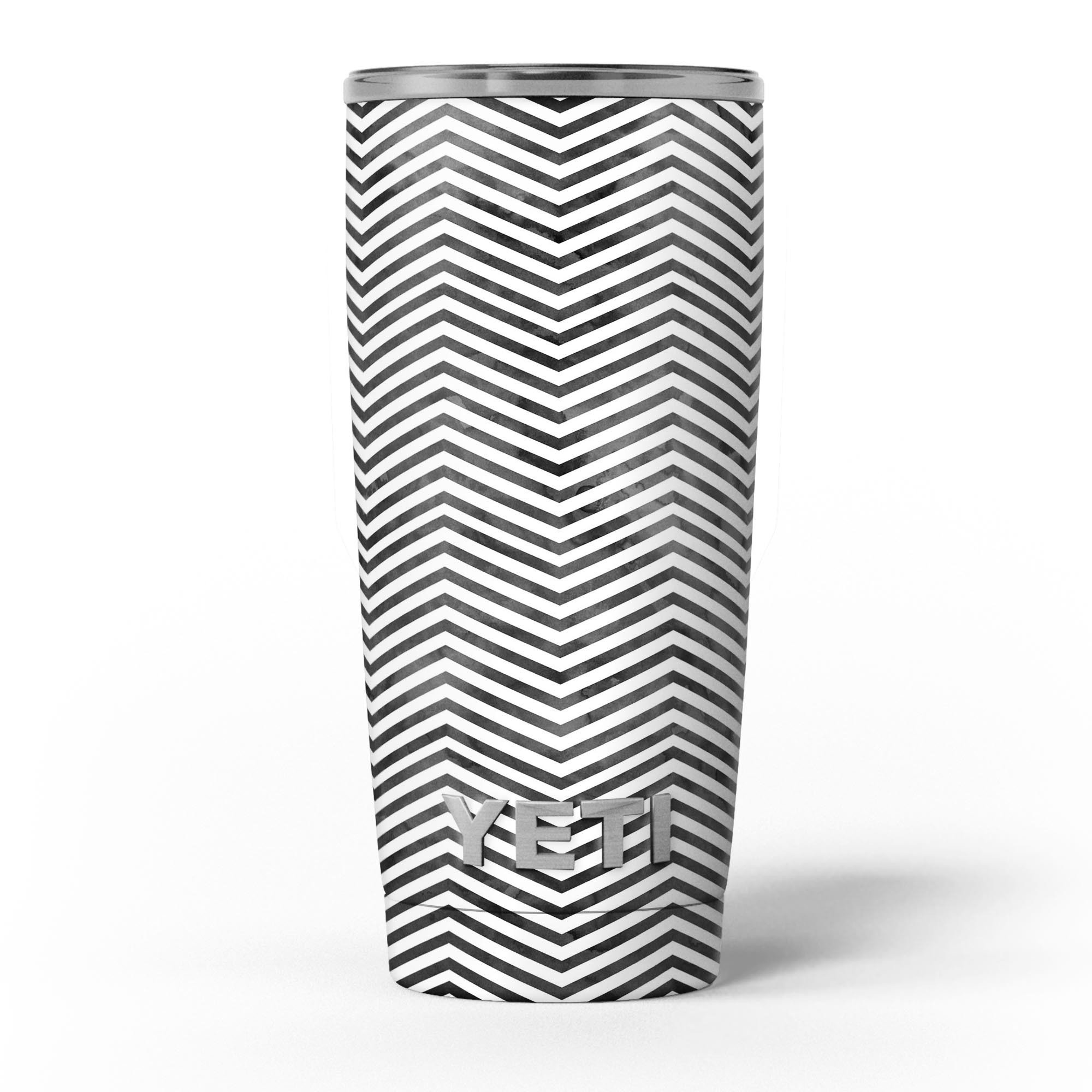 Black and Gray Watercolor Chevron skin decal vinyl wrap kit for Yeti Coolers, showcasing a stylish design and premium quality.