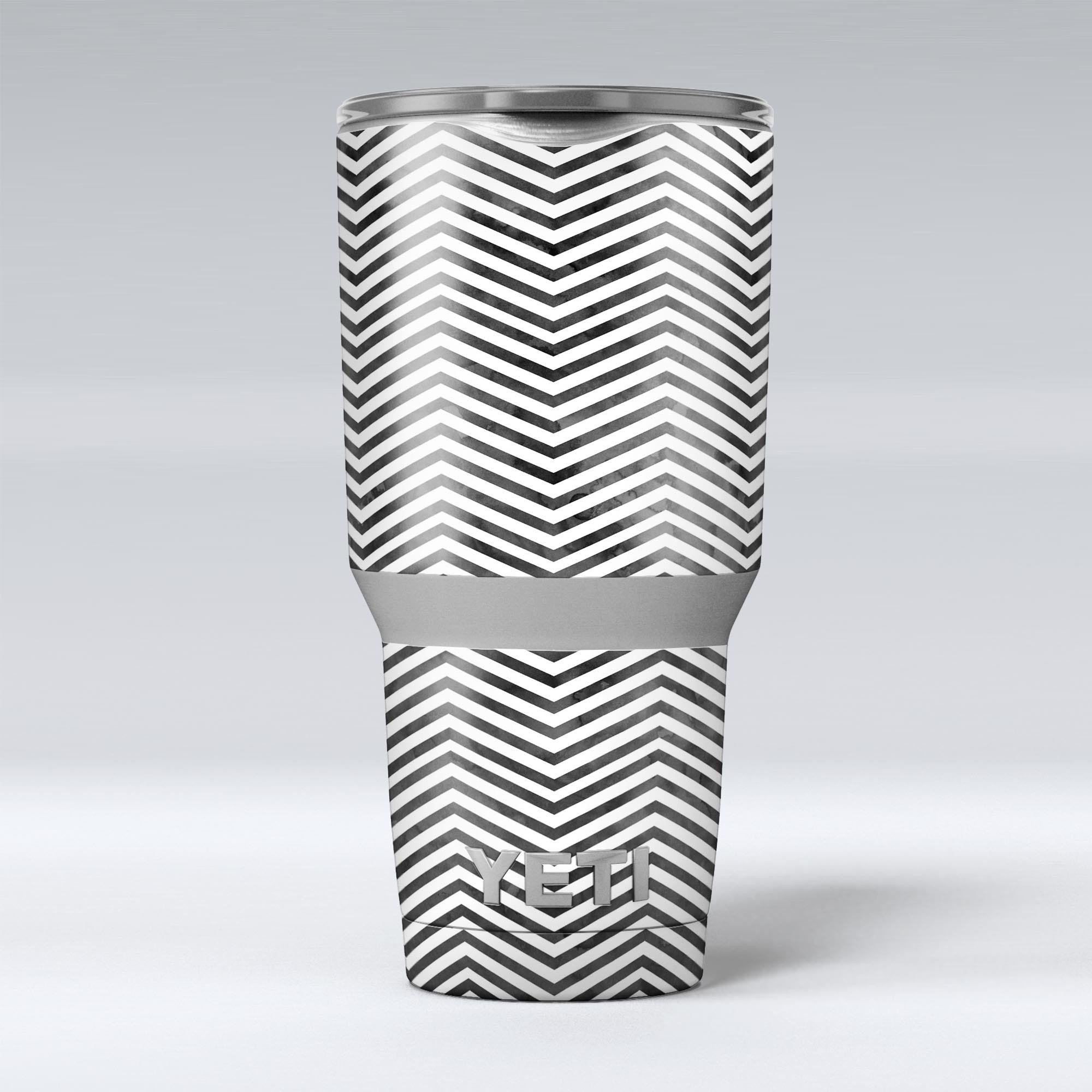 Black and Gray Watercolor Chevron skin decal vinyl wrap kit for Yeti Coolers, showcasing a stylish design and premium quality.