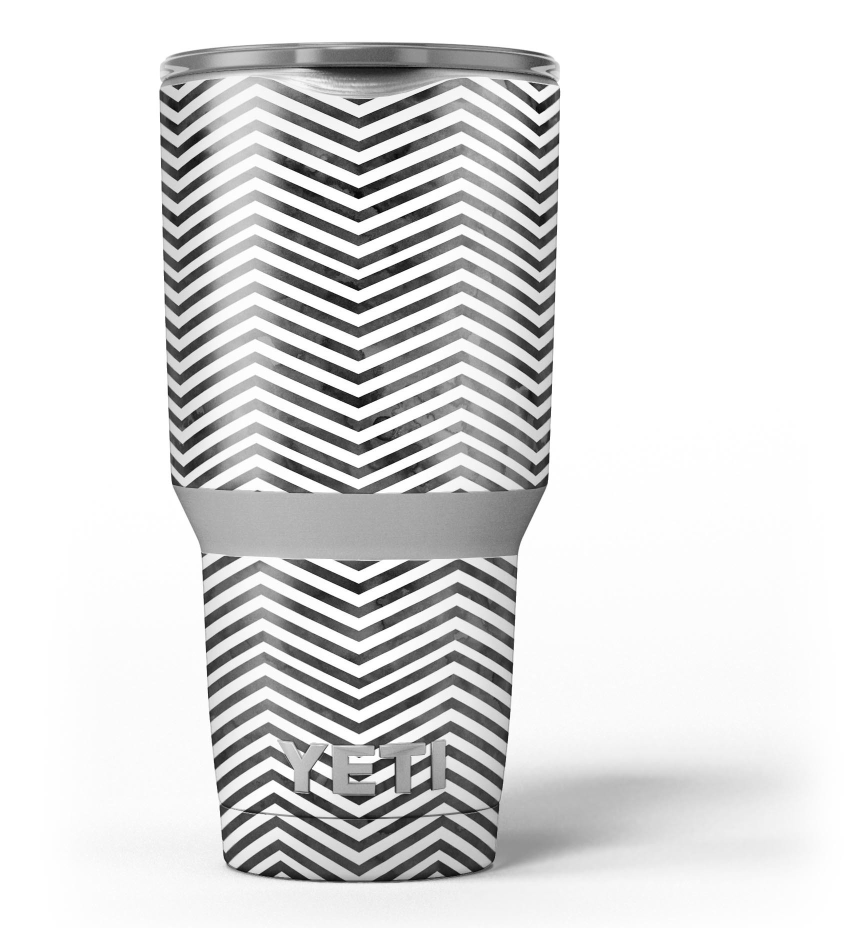 Black and Gray Watercolor Chevron skin decal vinyl wrap kit for Yeti Coolers, showcasing a stylish design and premium quality.