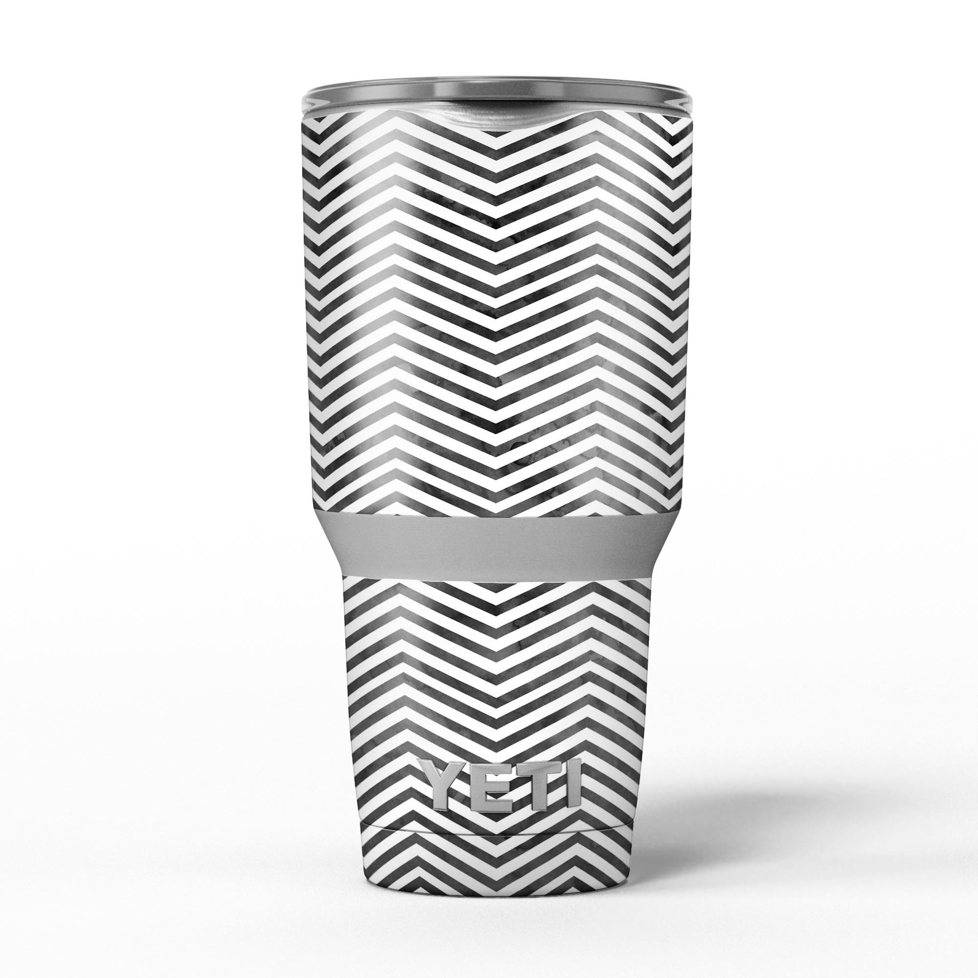 Black and Gray Watercolor Chevron skin decal vinyl wrap kit for Yeti Coolers, showcasing a stylish design and premium quality.