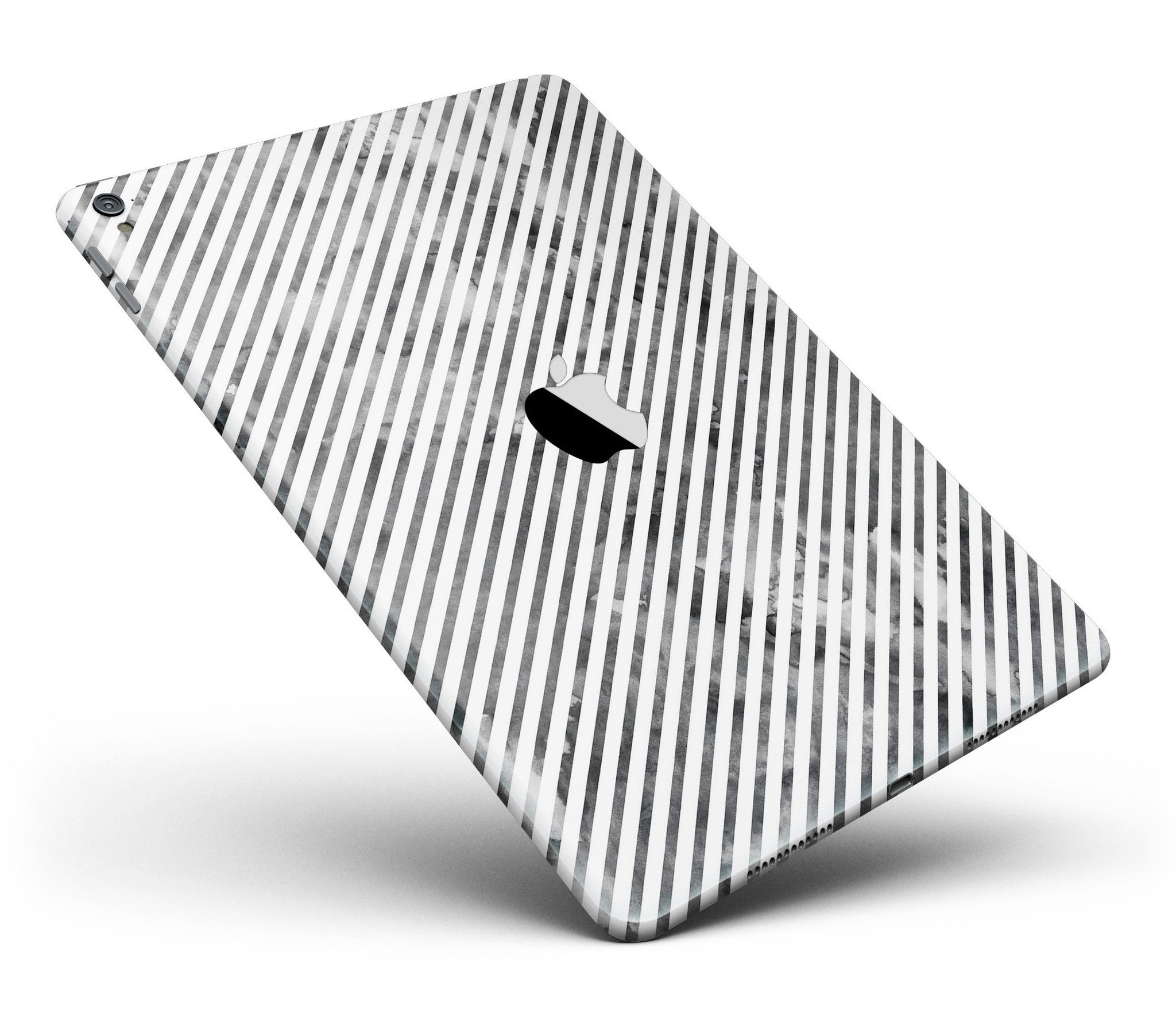 Black and gray watercolor stripes full body skin for iPad Pro, showcasing its stylish design and protective features.