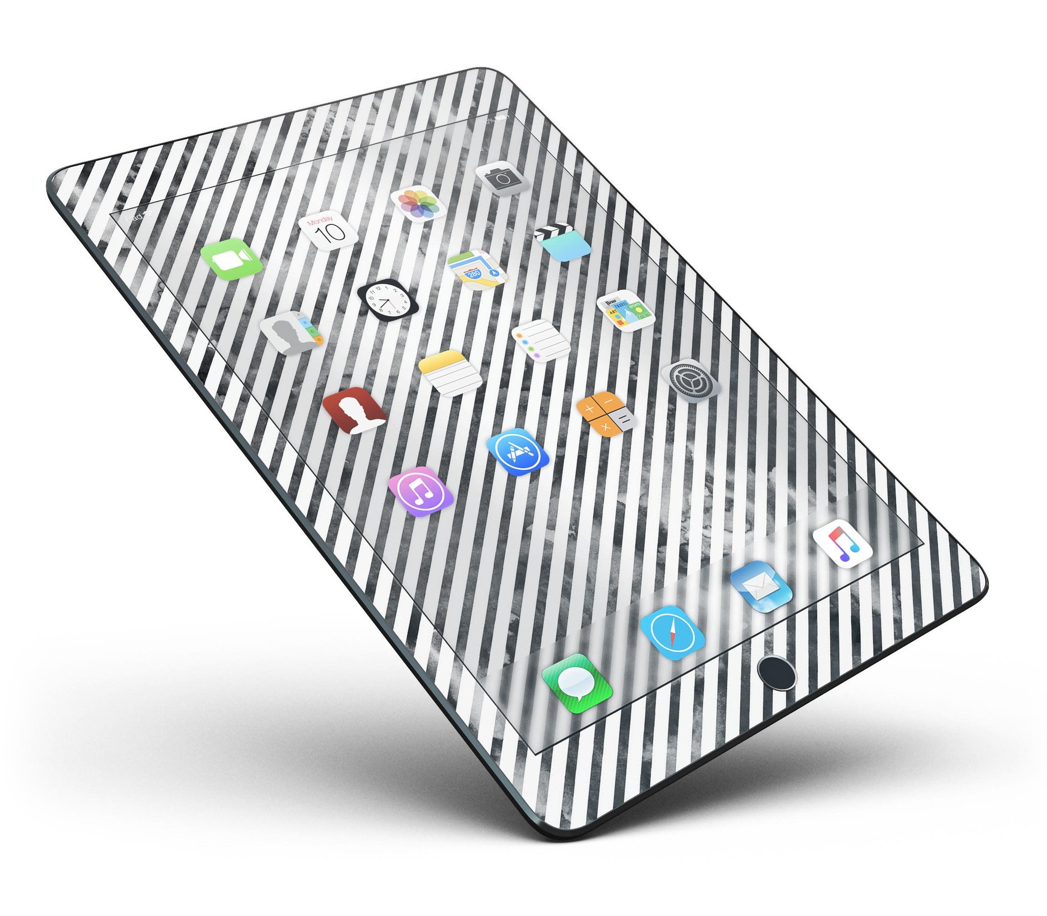 Black and gray watercolor stripes full body skin for iPad Pro, showcasing its stylish design and protective features.