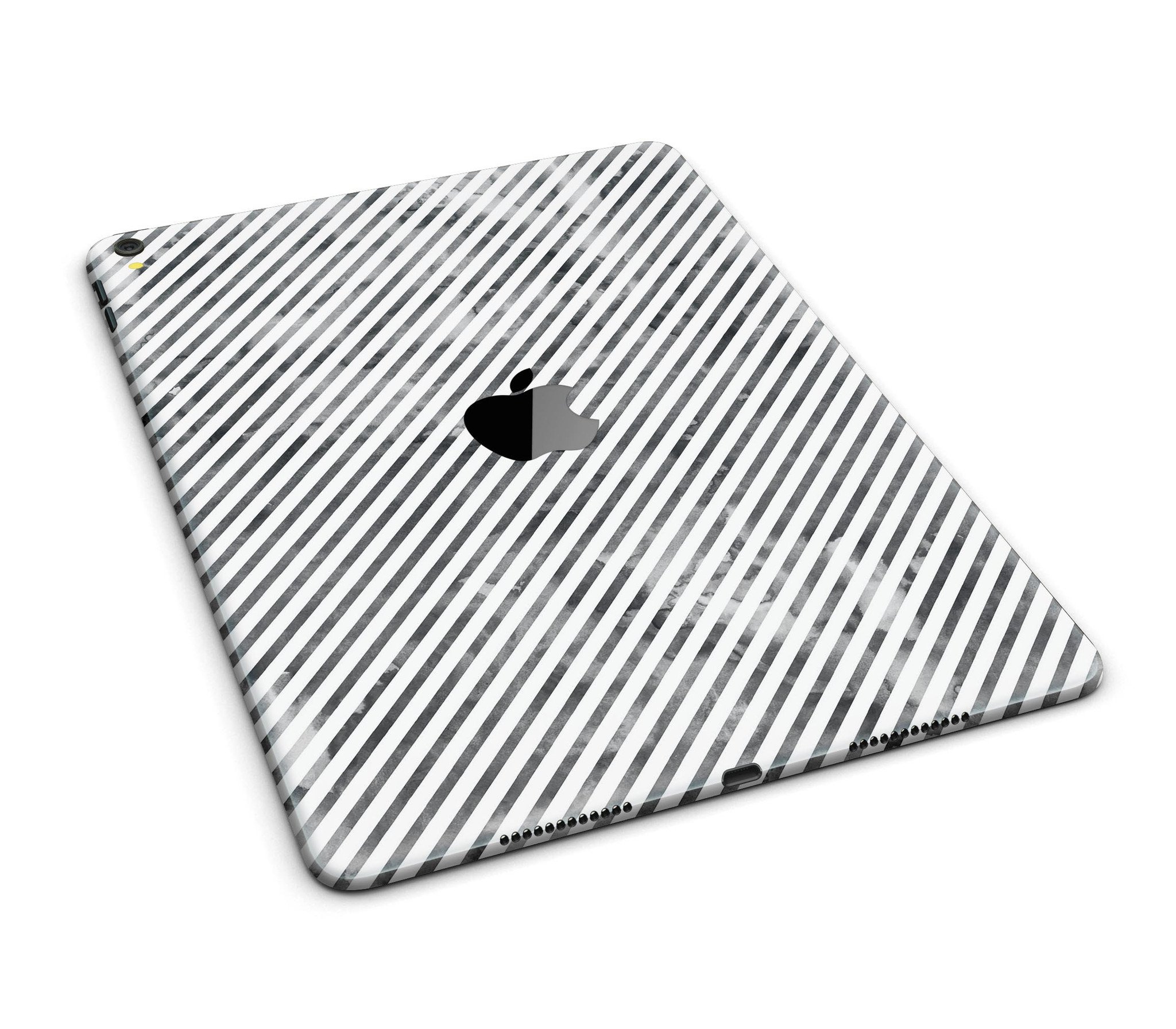 Black and gray watercolor stripes full body skin for iPad Pro, showcasing its stylish design and protective features.