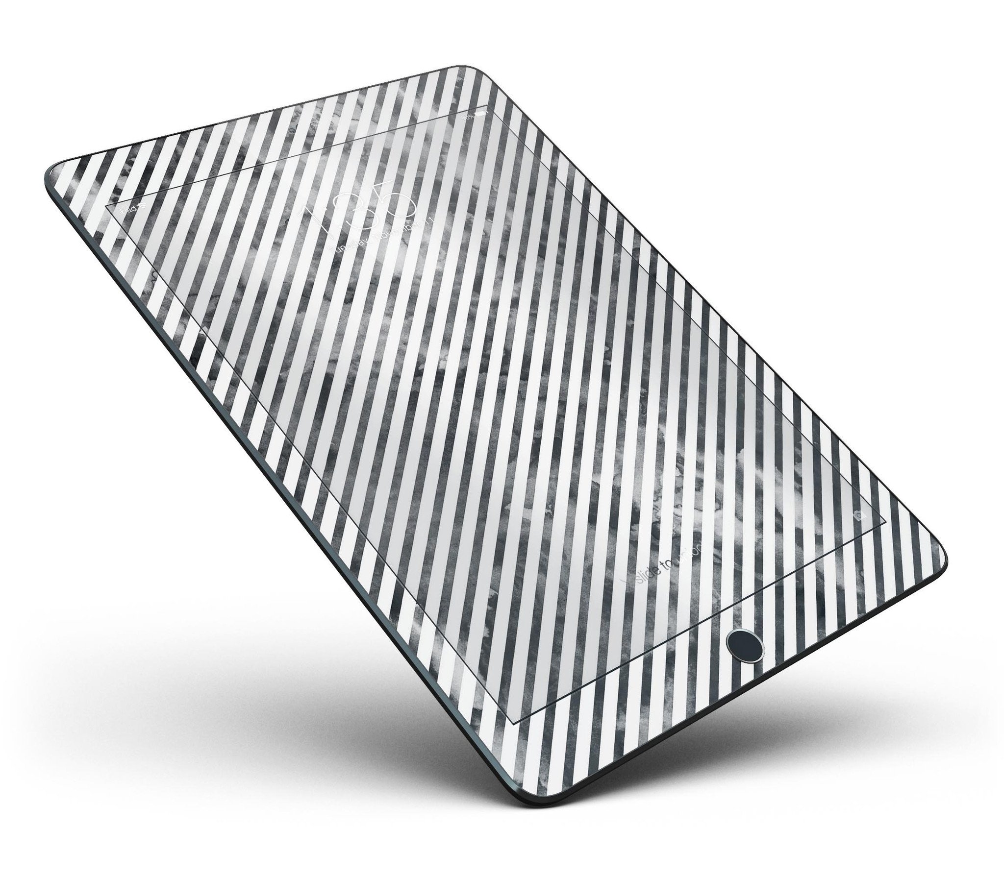 Black and gray watercolor stripes full body skin for iPad Pro, showcasing its stylish design and protective features.