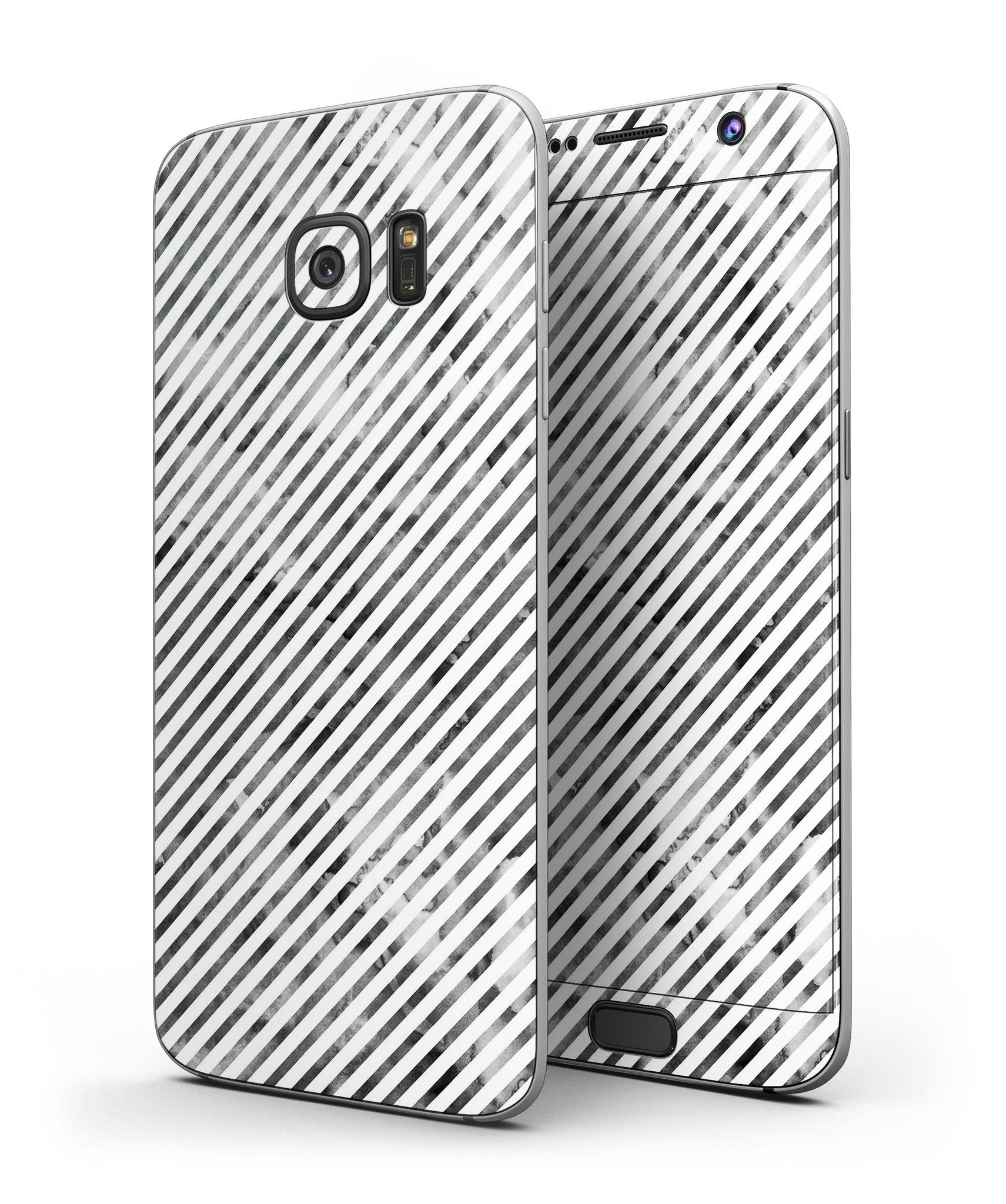 Black and Gray Watercolor Stripes skin kit for Samsung Galaxy S7 and S7 Edge, showcasing a stylish design with full-body coverage.