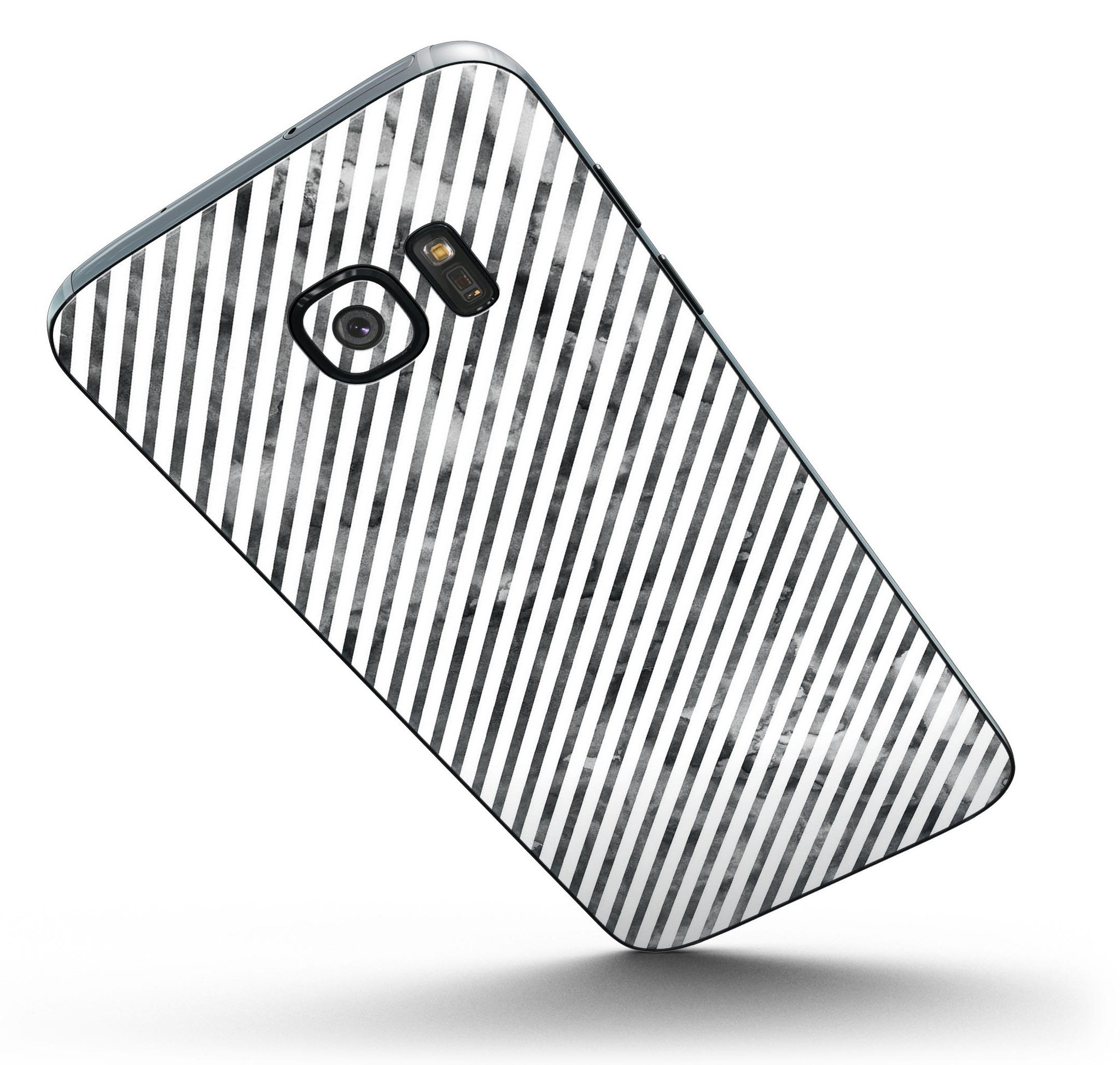 Black and Gray Watercolor Stripes skin kit for Samsung Galaxy S7 and S7 Edge, showcasing a stylish design with full-body coverage.