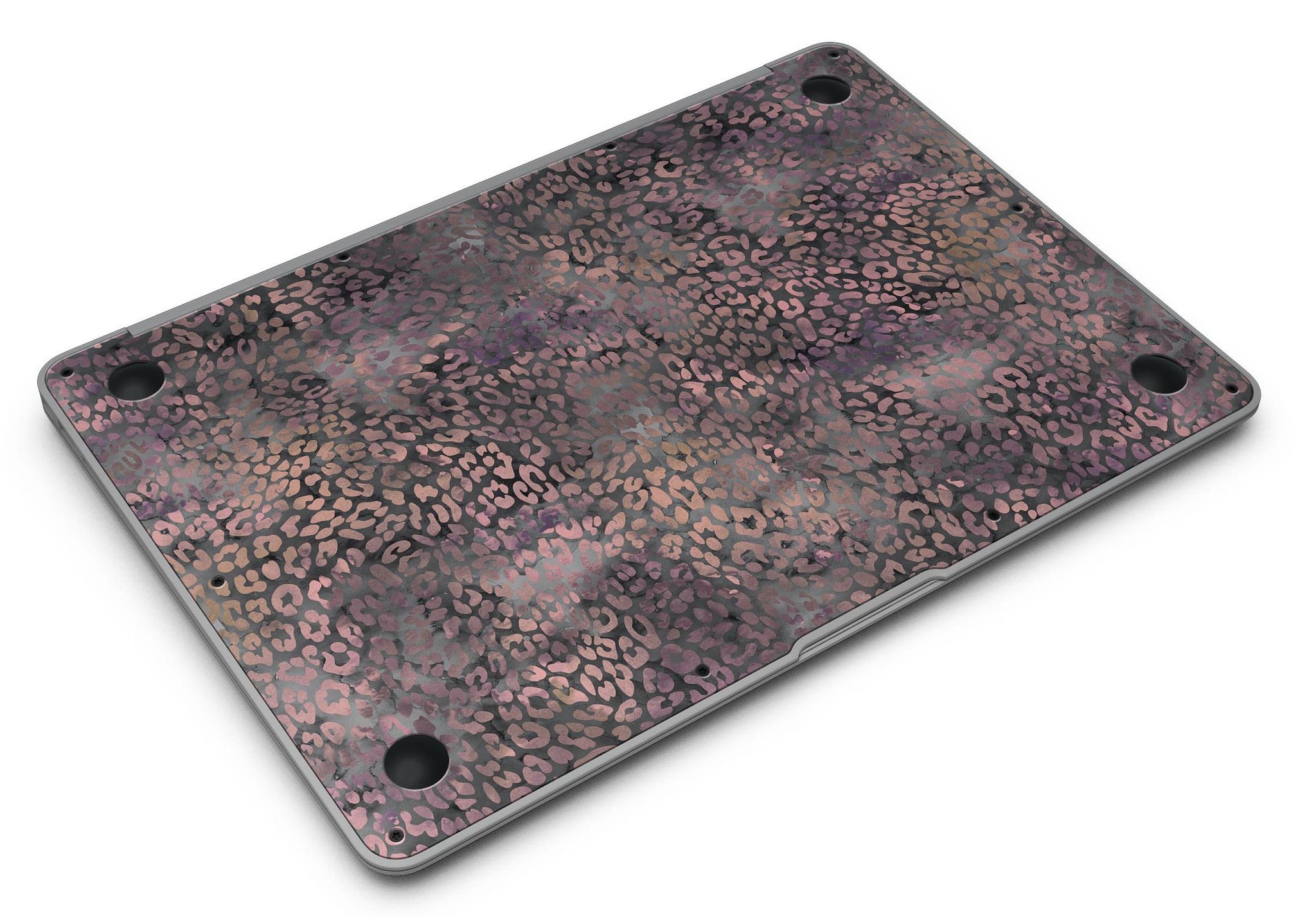 Black and Purple Watercolor Leopard Pattern MacBook Air Skin Kit showcasing vibrant design and premium vinyl material.