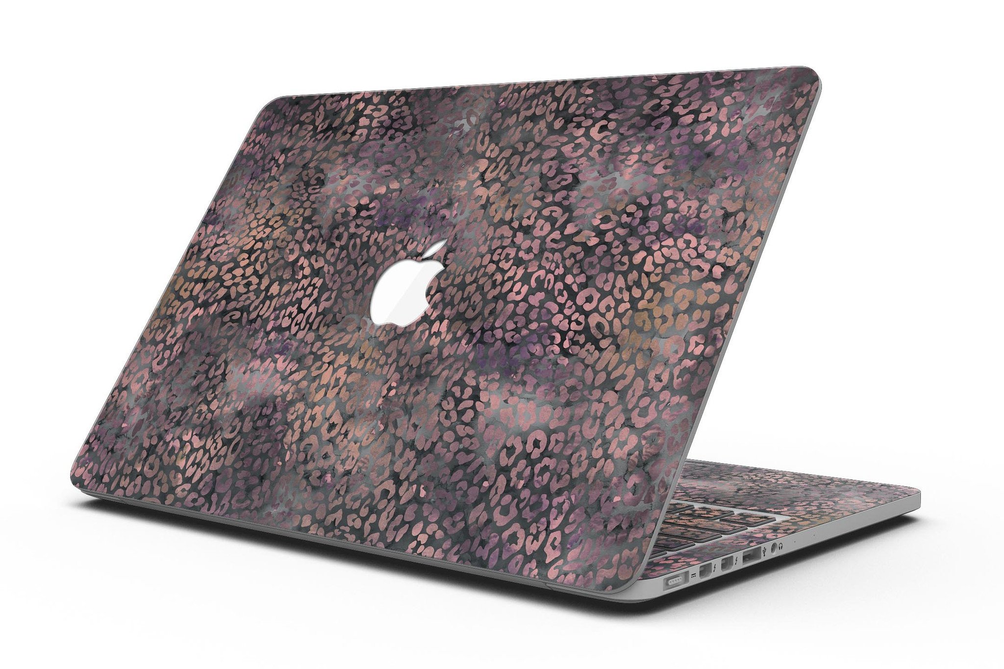 Black and purple watercolor leopard pattern skin for MacBook Pro with Retina Display, showcasing vibrant colors and stylish design.