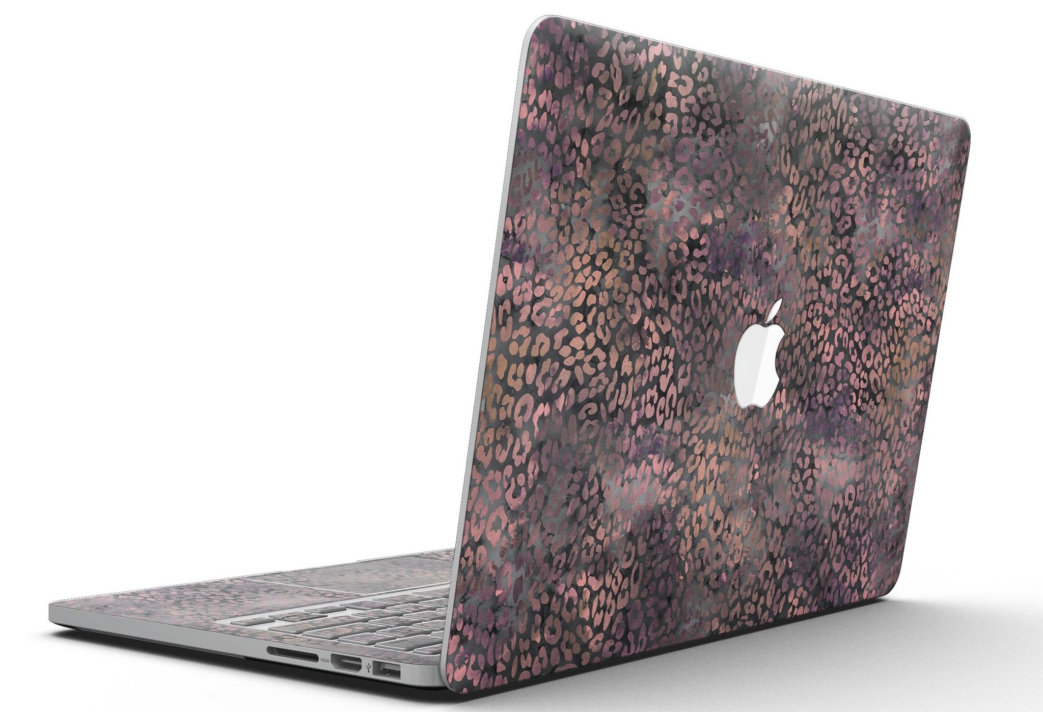 Black and purple watercolor leopard pattern skin for MacBook Pro with Retina Display, showcasing vibrant colors and stylish design.