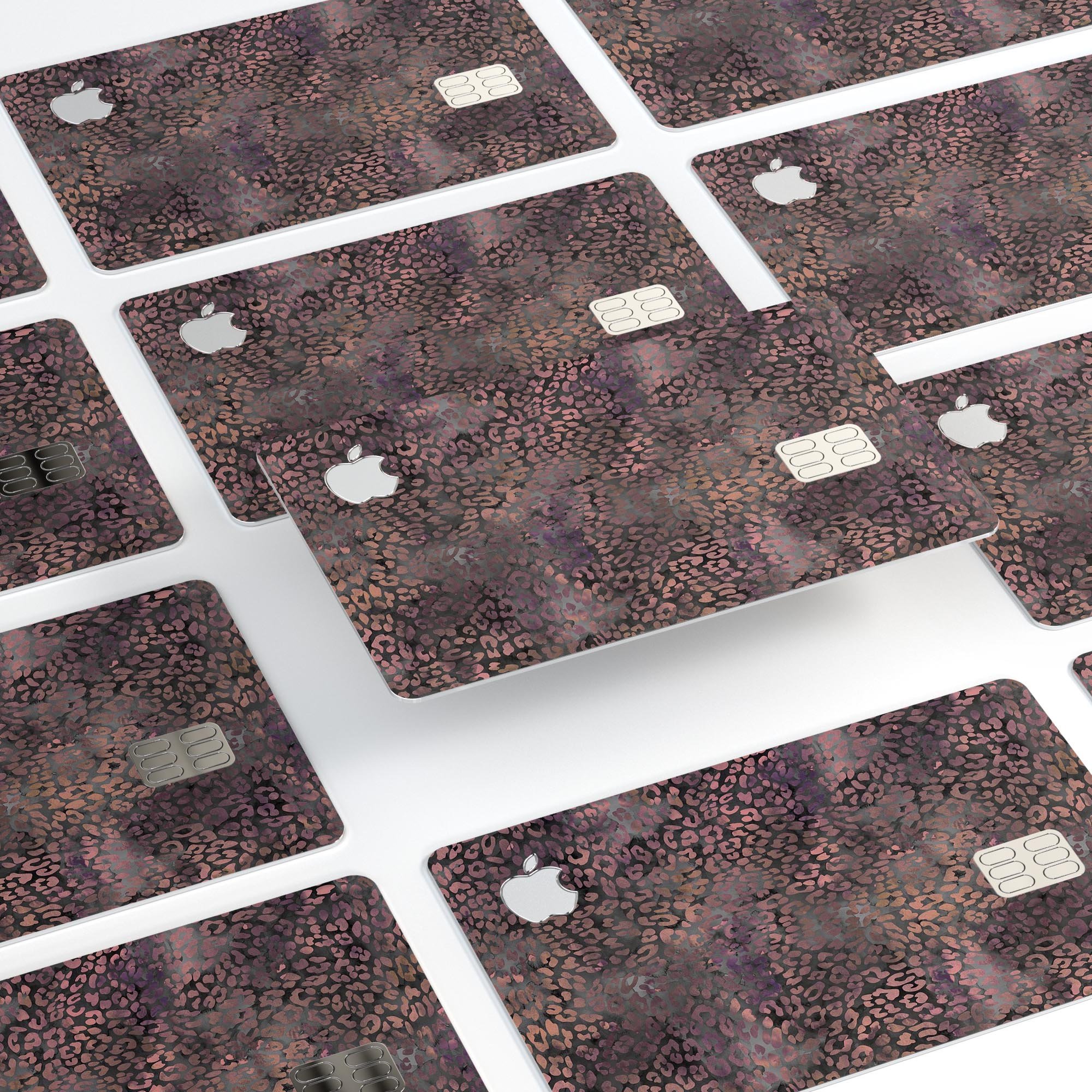 Black and purple watercolor leopard pattern protective decal for Apple Card, showcasing vibrant colors and stylish design.