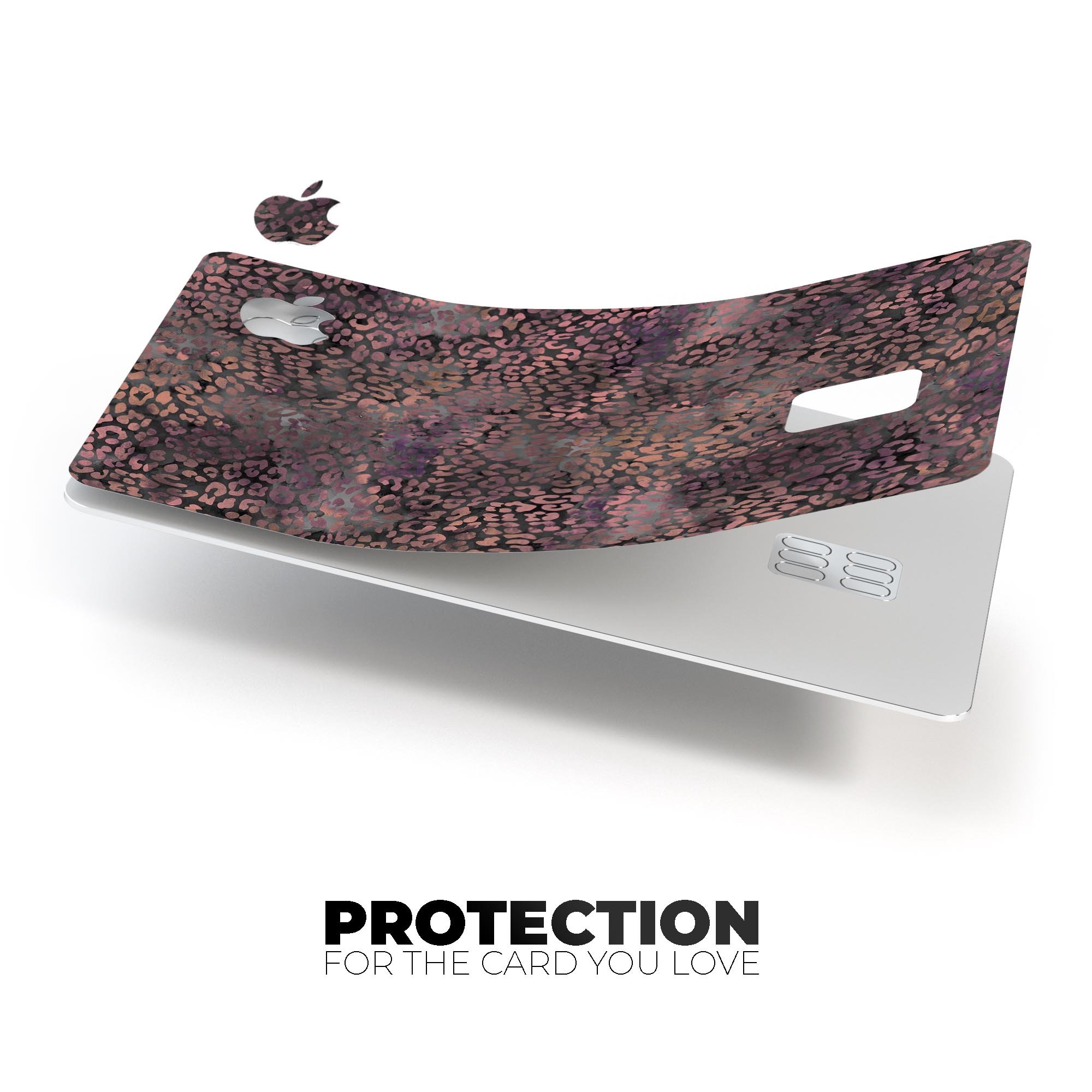 Black and purple watercolor leopard pattern protective decal for Apple Card, showcasing vibrant colors and stylish design.