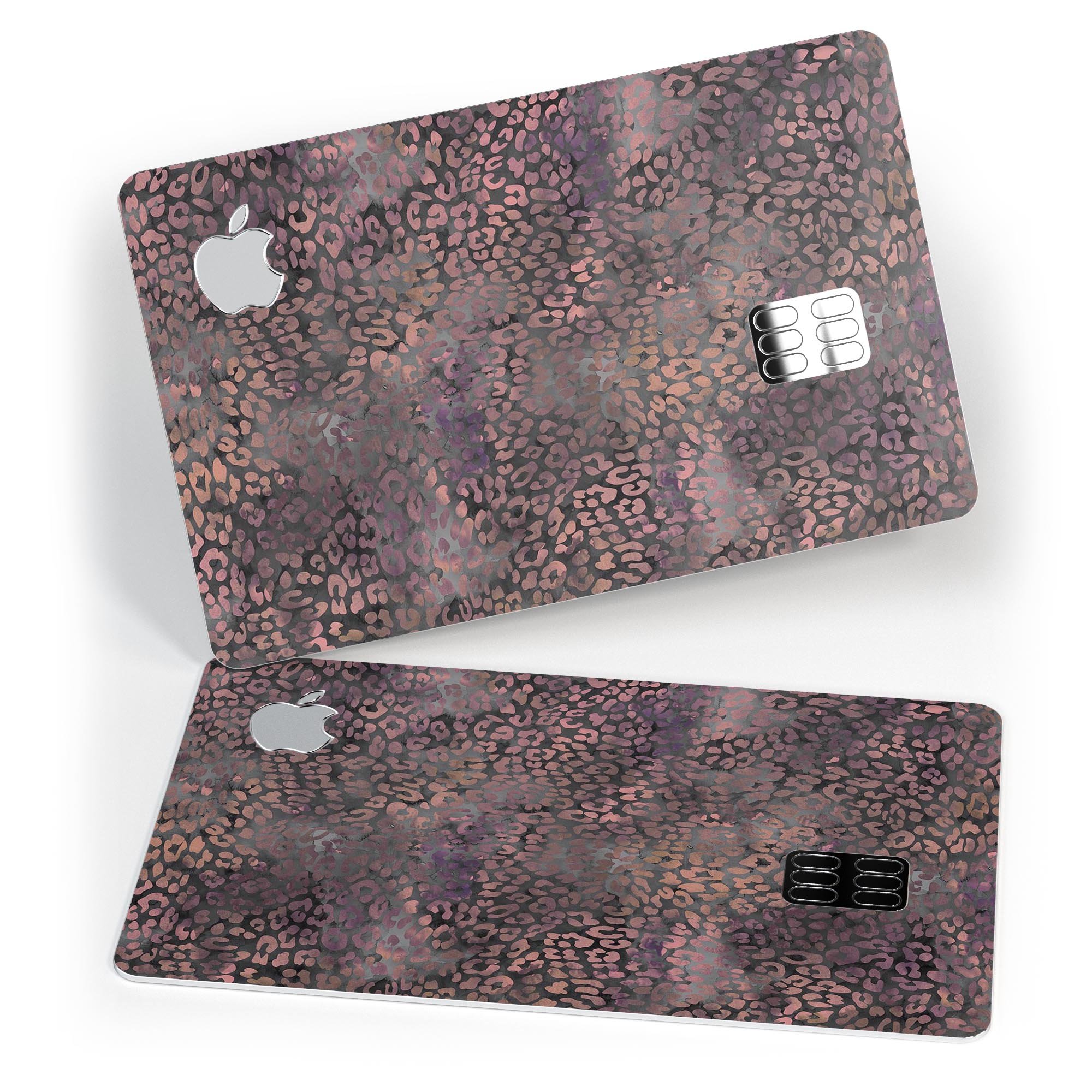 Black and purple watercolor leopard pattern protective decal for Apple Card, showcasing vibrant colors and stylish design.